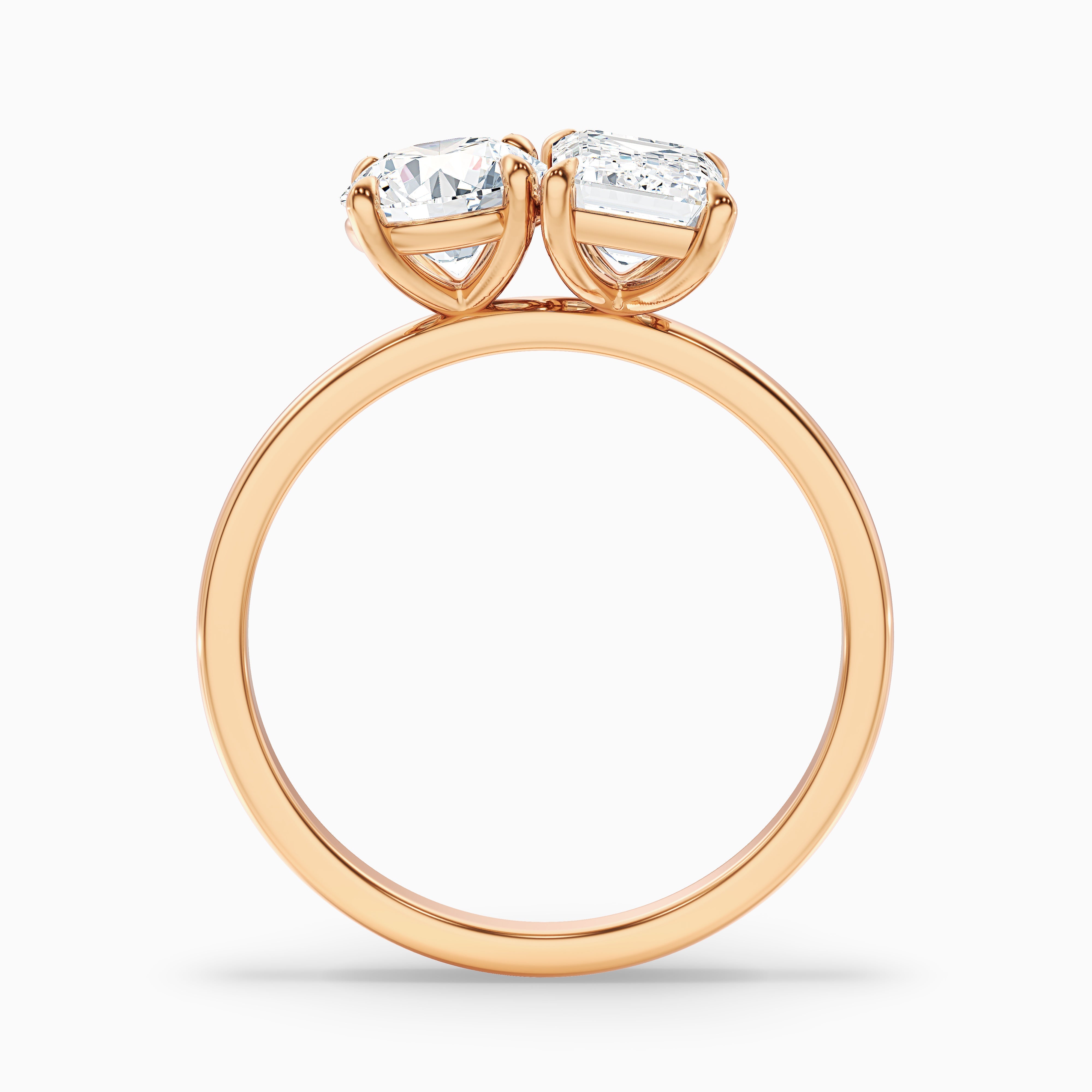 Mary Toi Et Moi Engagement Ring in 10k Rose Gold With Round and Emerald Two Stone Lab Grown Diamond (4 Ct. Tw.)