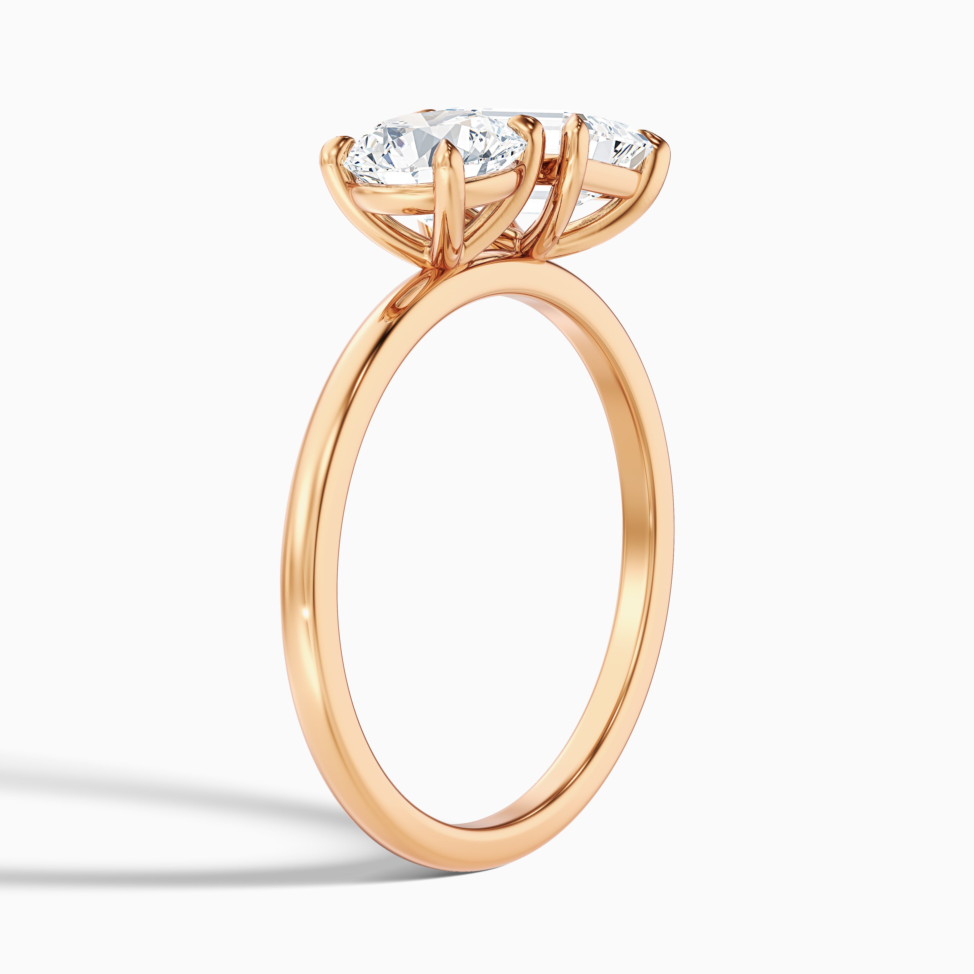Mary Toi Et Moi Engagement Ring in 10k Rose Gold With Round and Emerald Two Stone Lab Grown Diamond (4 Ct. Tw.)