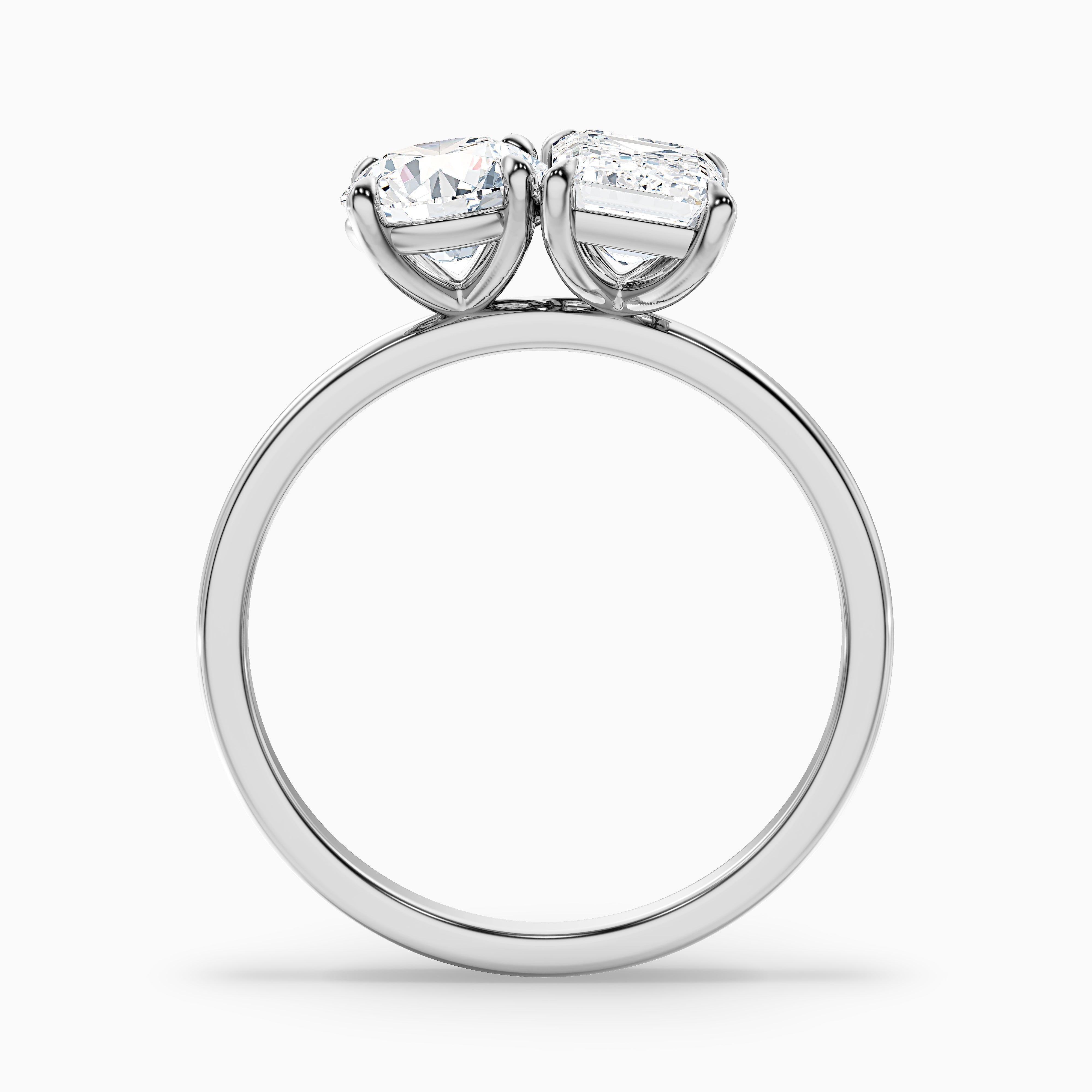 Mary Toi Et Moi Diamond Ring in 10k Rose Gold With Round and Emerald Two Stone Lab Grown Diamond (4.5 Ct. Tw.)