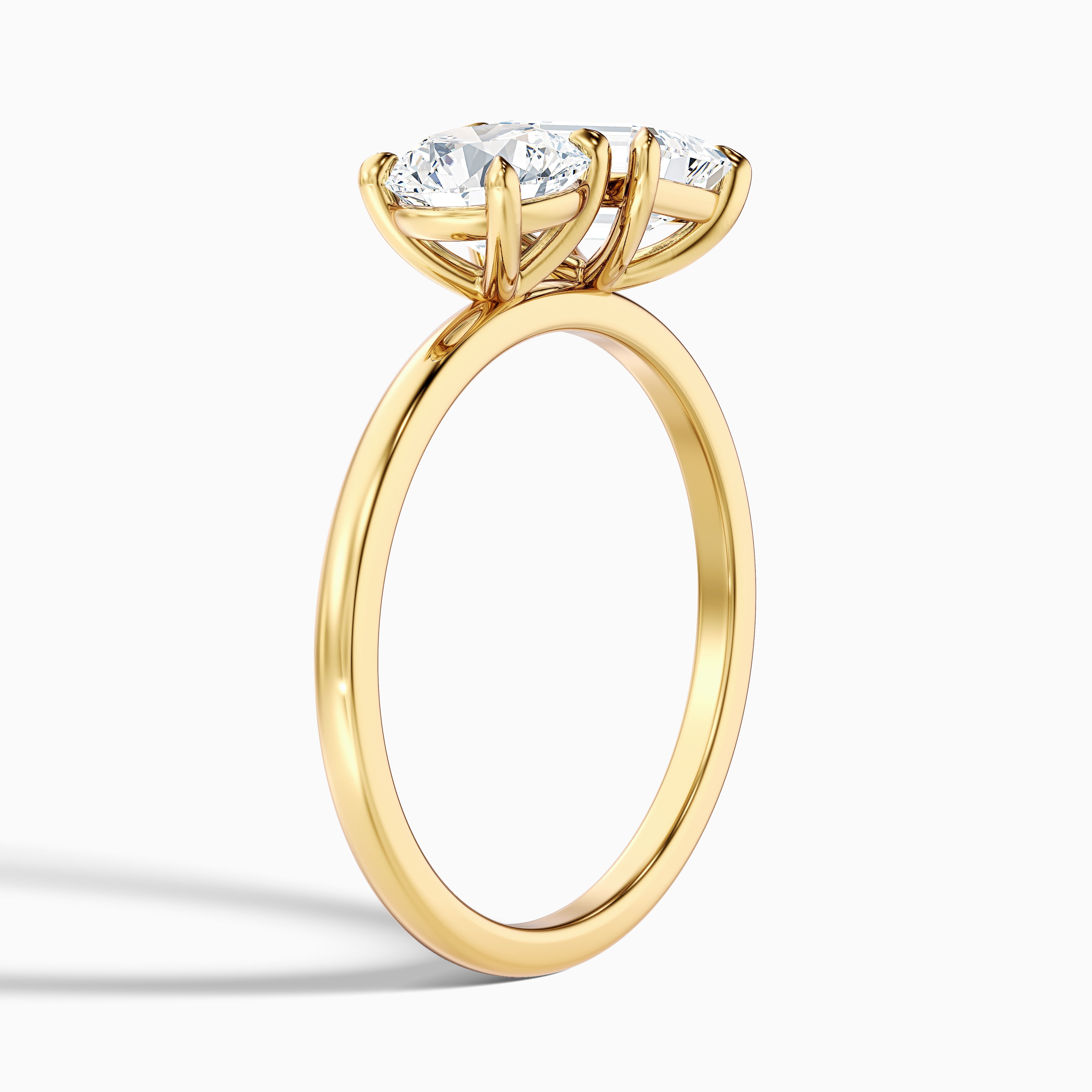 Mary Toi Et Moi Diamond Ring in 10k White Gold With Round and Emerald Two Stone Lab Grown Diamond (5 Ct. Tw.)
