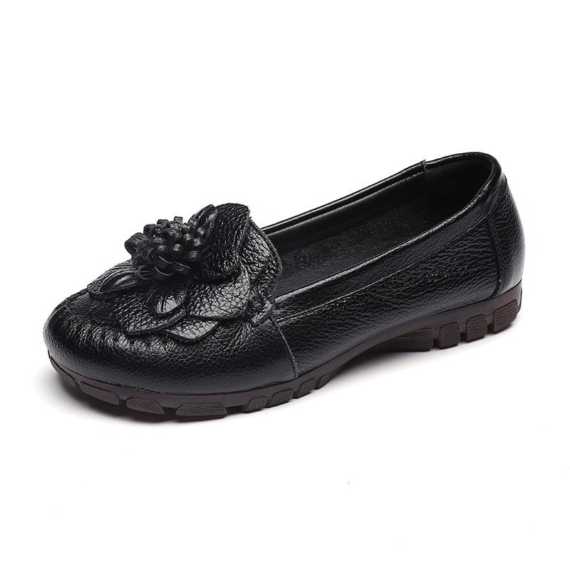 Genuine leather flat bottomed soft sole anti slip sleeve shoes Dance flower women's shoes