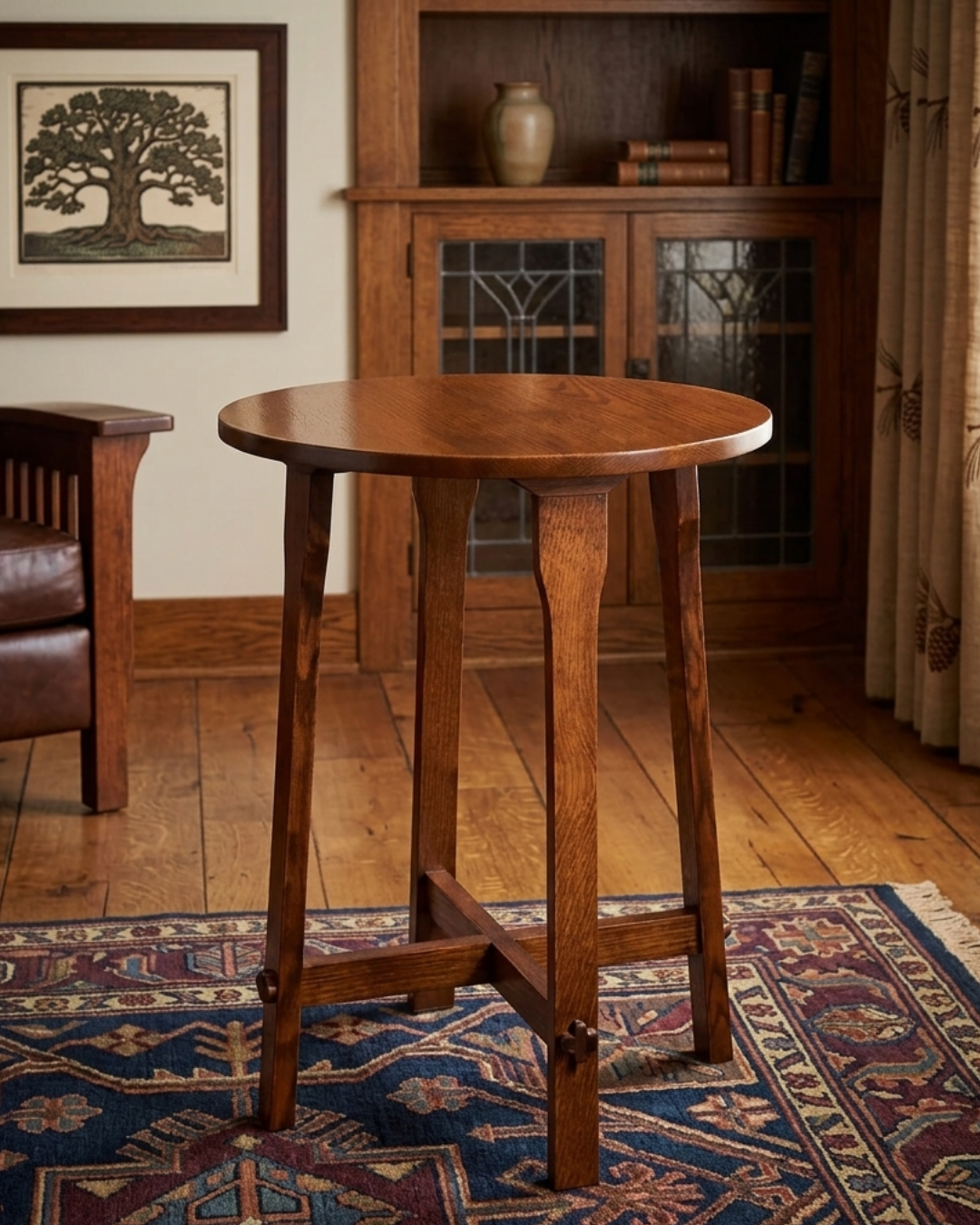 Arts and Crafts / Mission Style Oak Round End Table