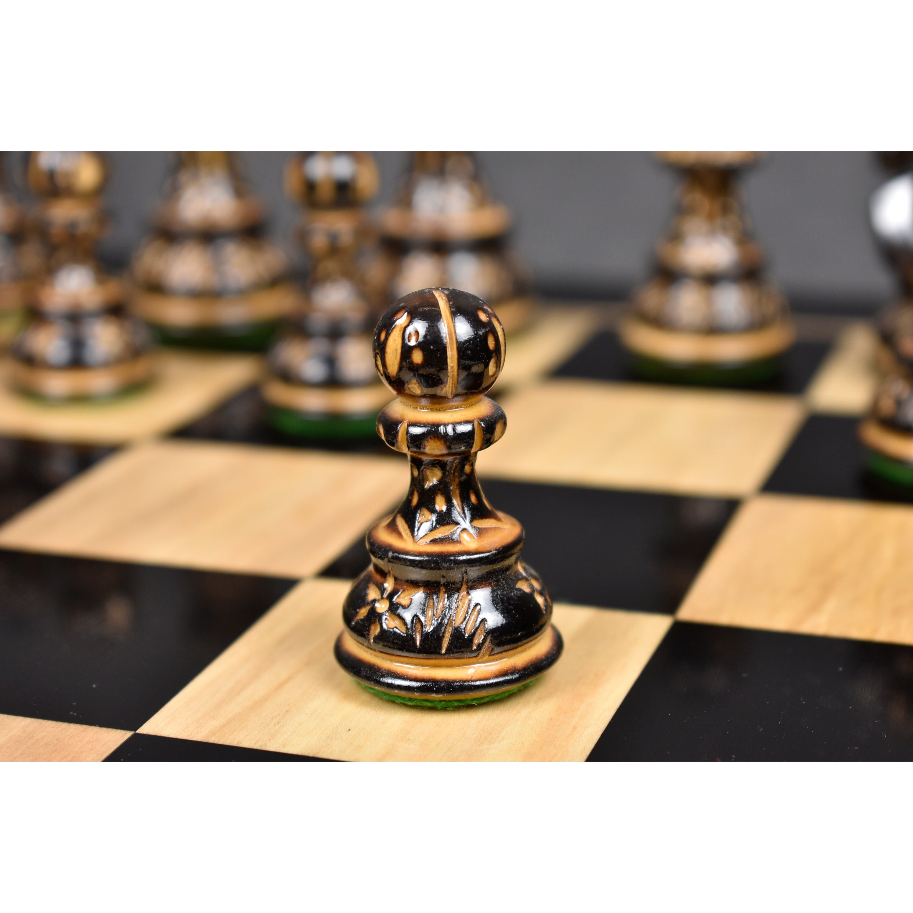 3.75" Artisan Carving Burnt Zagreb Chess Set- Chess Pieces Only - Weighted Boxwood