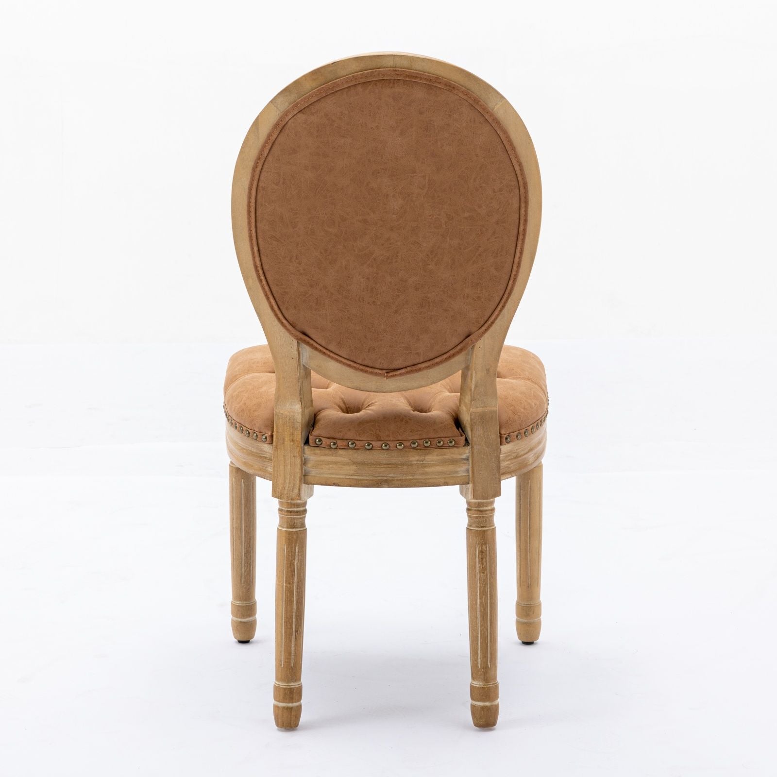 French Style Solid Wood Frame Antique Painting, Hand-Pulled Buckle Decoration Artificial Dining Chair With Nailhead Trim, Wood Legs