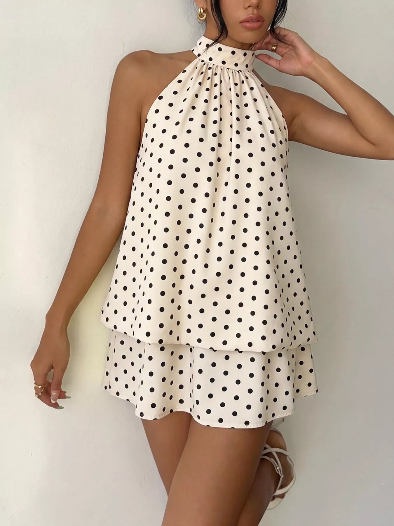 Polka Dot Halter Neck Mini Dress