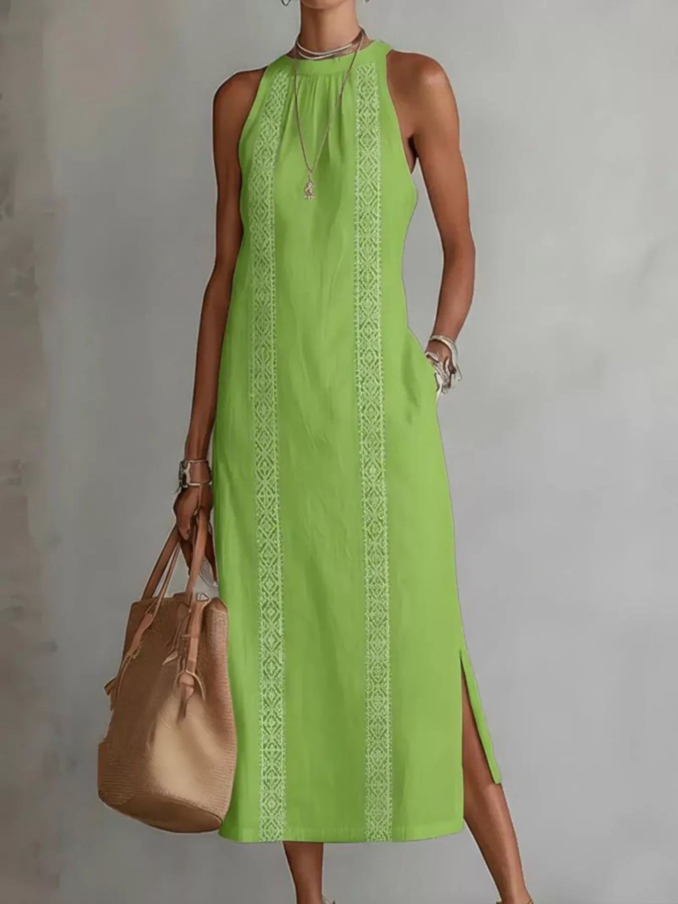 Full Size Side Slit Sleeveless Midi Dress Plus Size