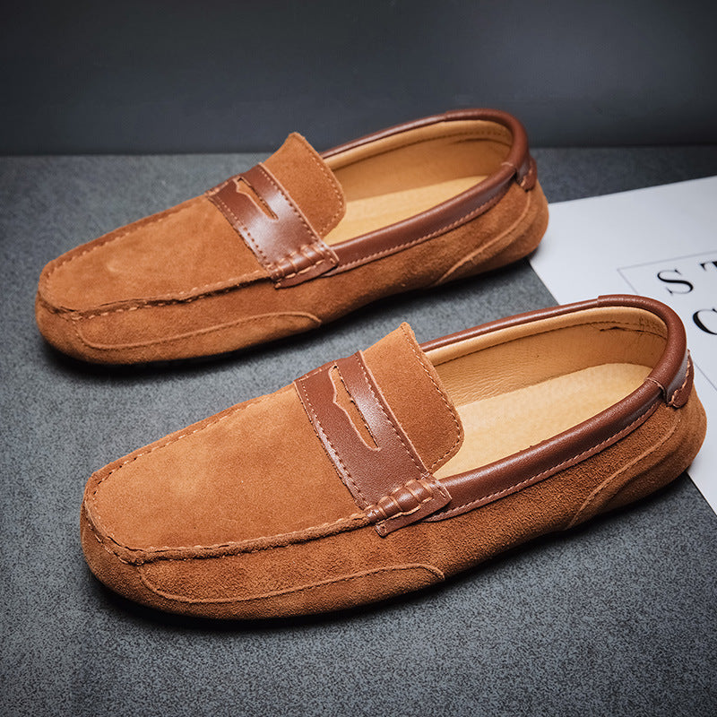 New Color-block Edging Slip On Loafer For Men Versatile Leather Shoes
