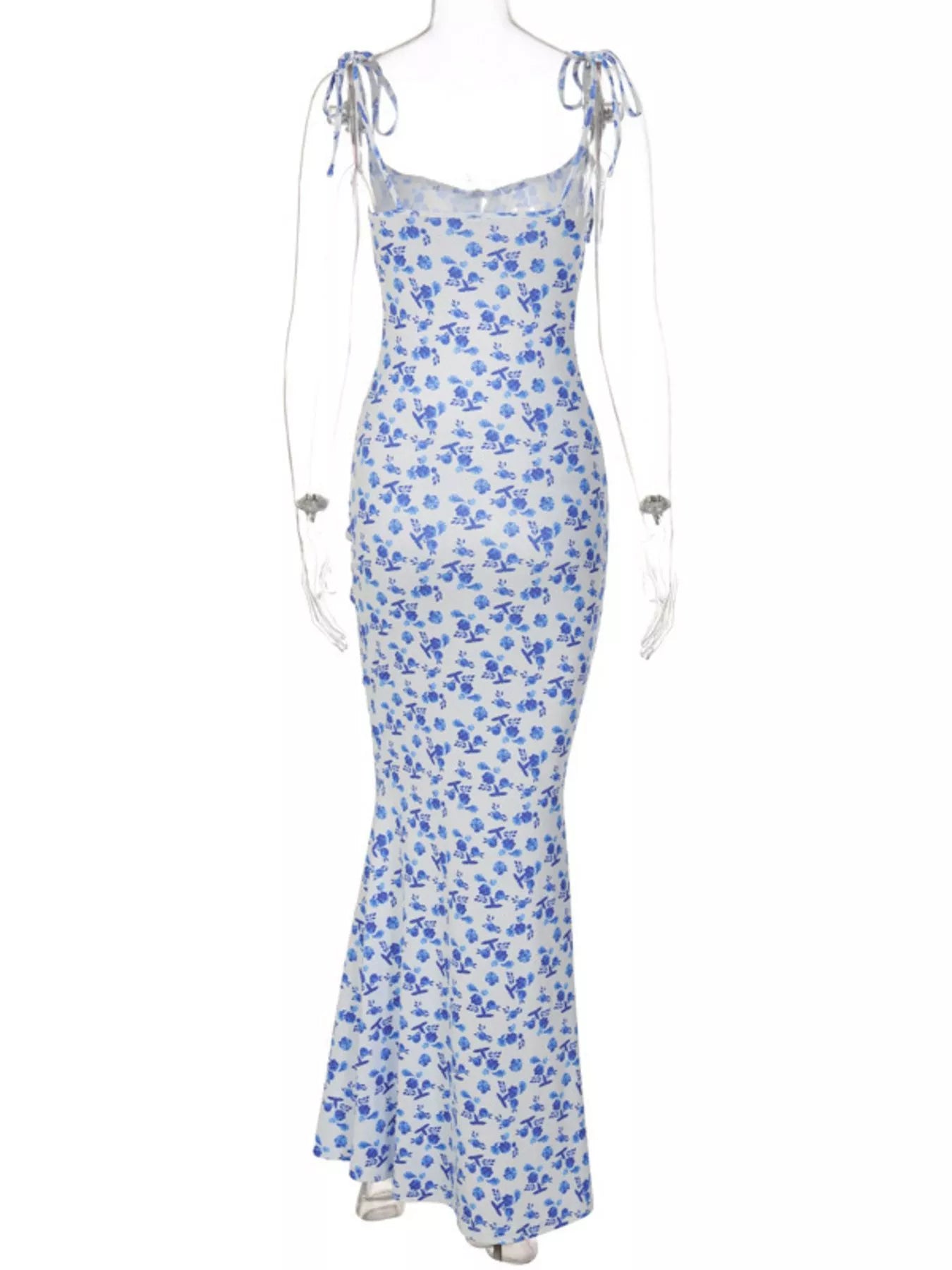 Floral Print Tie Strap Bodycon Maxi Dress