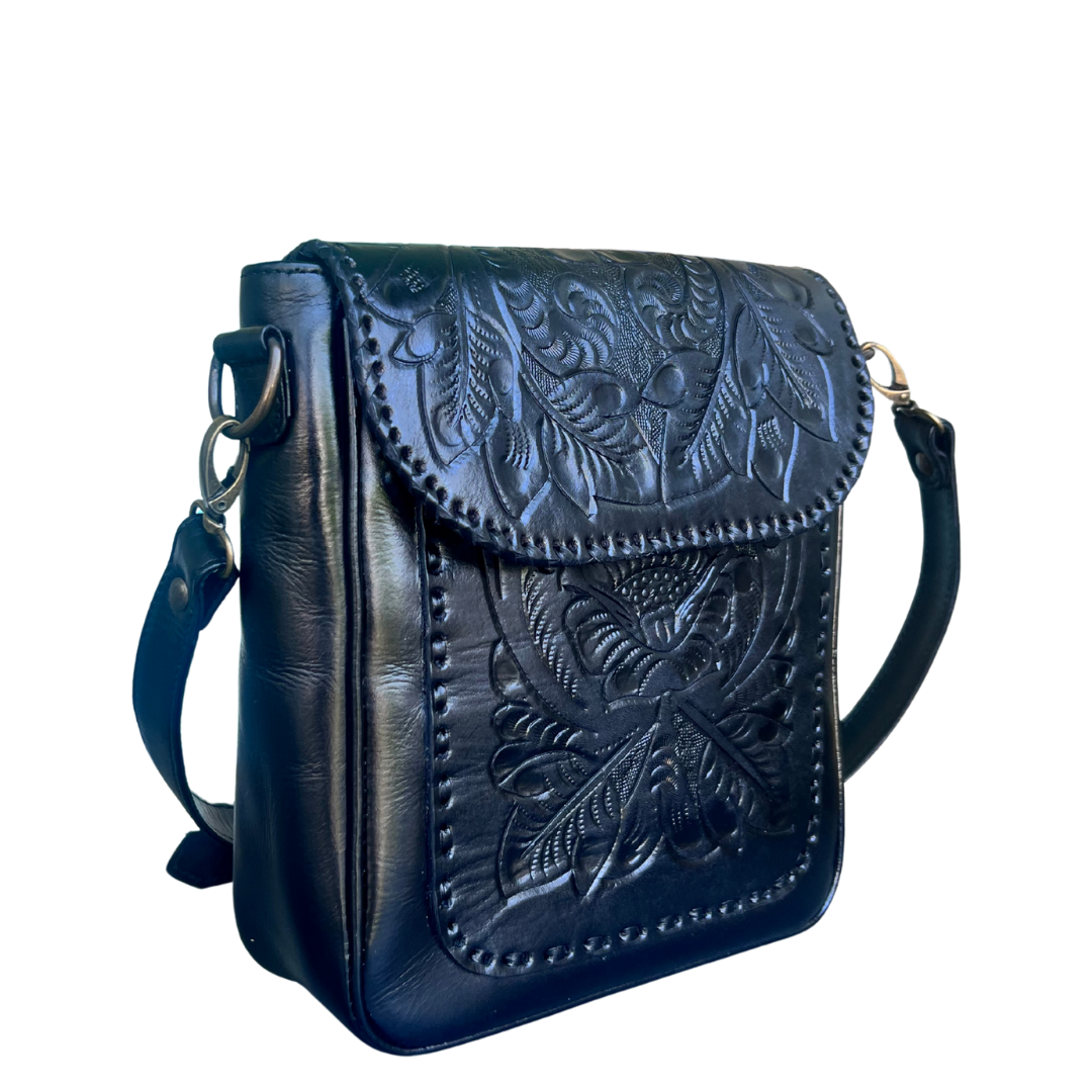 The Kimberly| Hand-Tooled Leather Messenger Bag