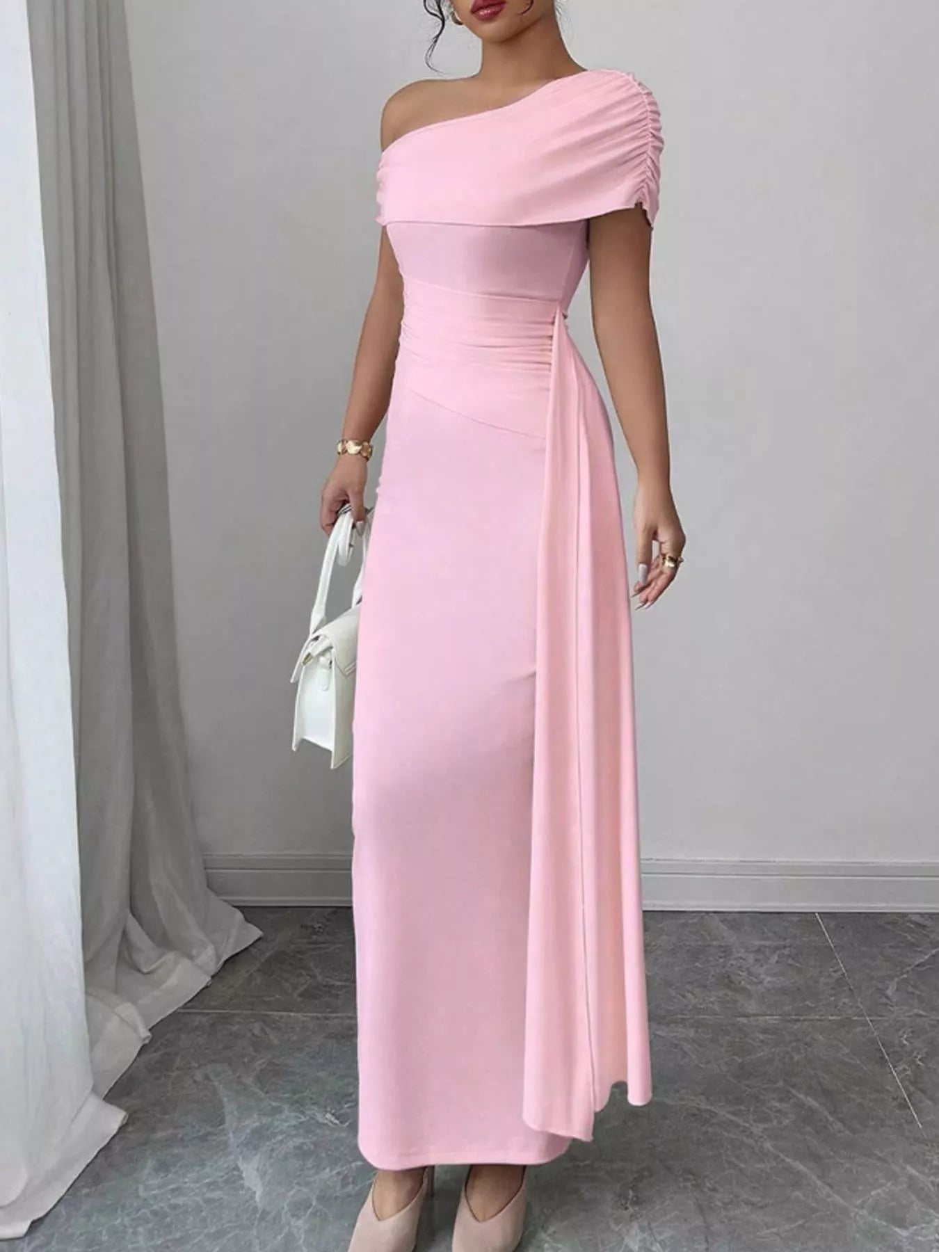 One-Shoulder Ruched Maxi Dress