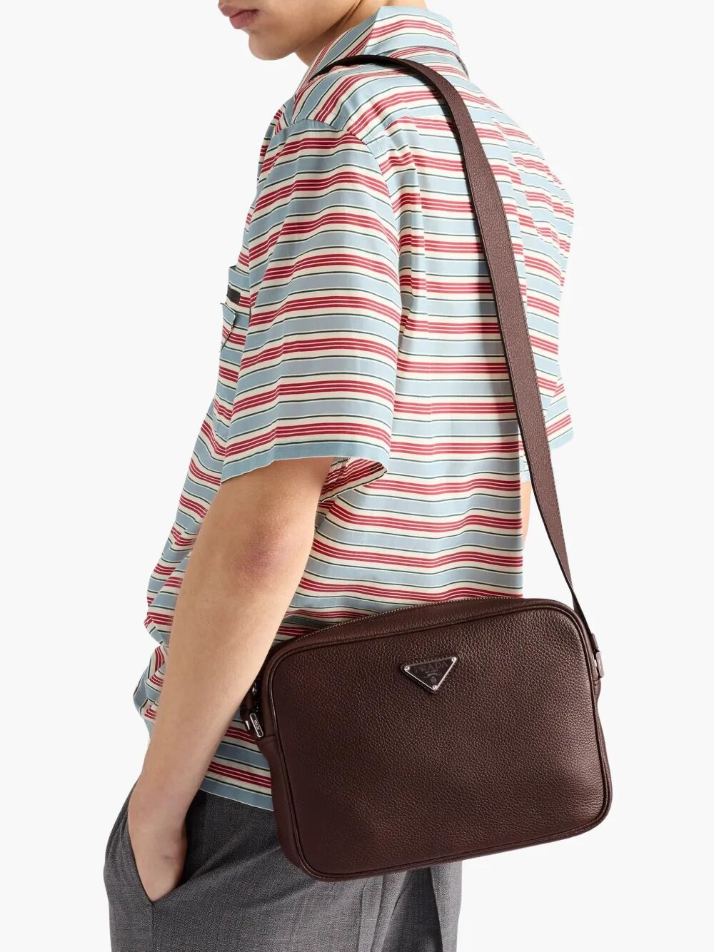 Prada Men Grained Leather Shoulder Bag