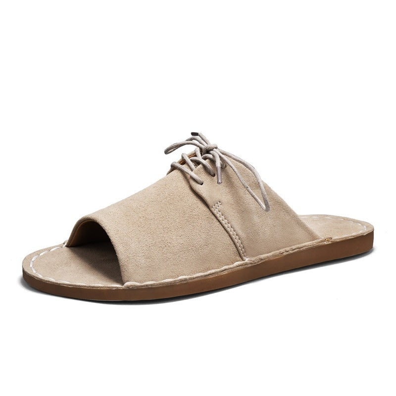 Plus-size Leather Slip-on Outdoor Casual Hollow-out Sandals