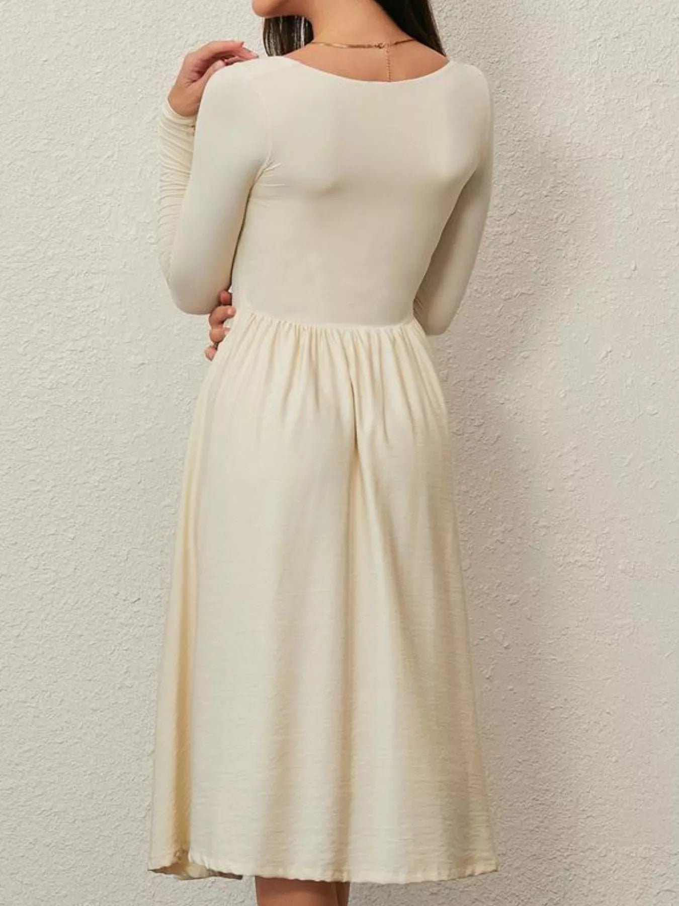 Square Neck Long Sleeve Midi Dress