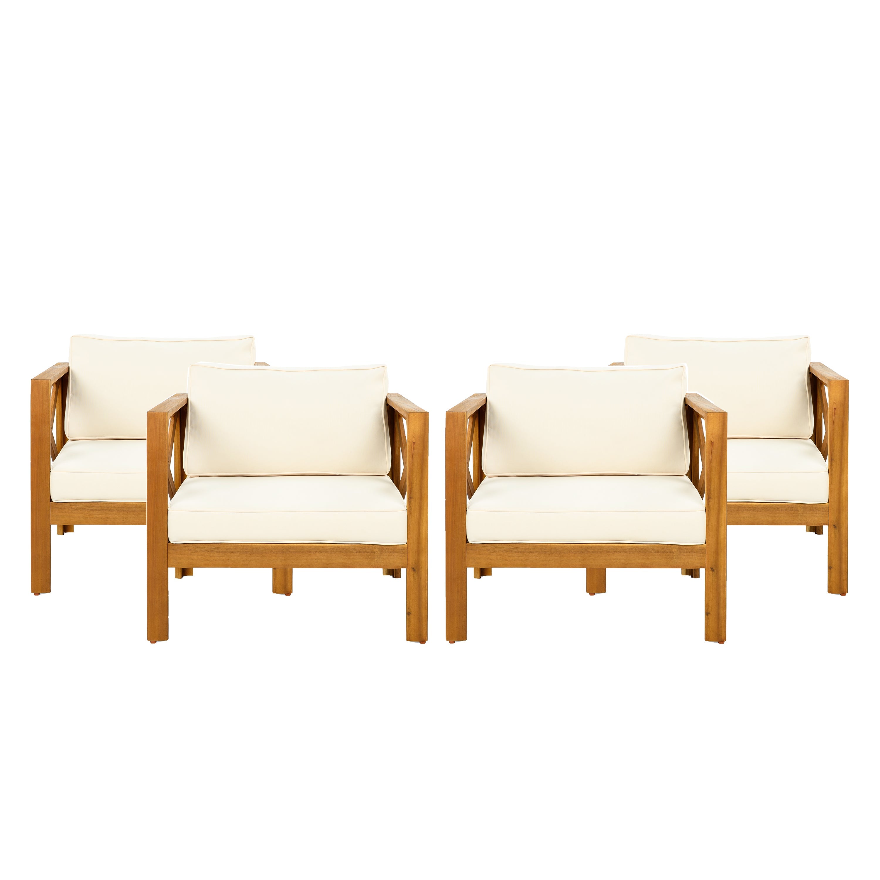 Outdoor Acacia Wood Club Wooden Armchair with Cushions (Set of 4)