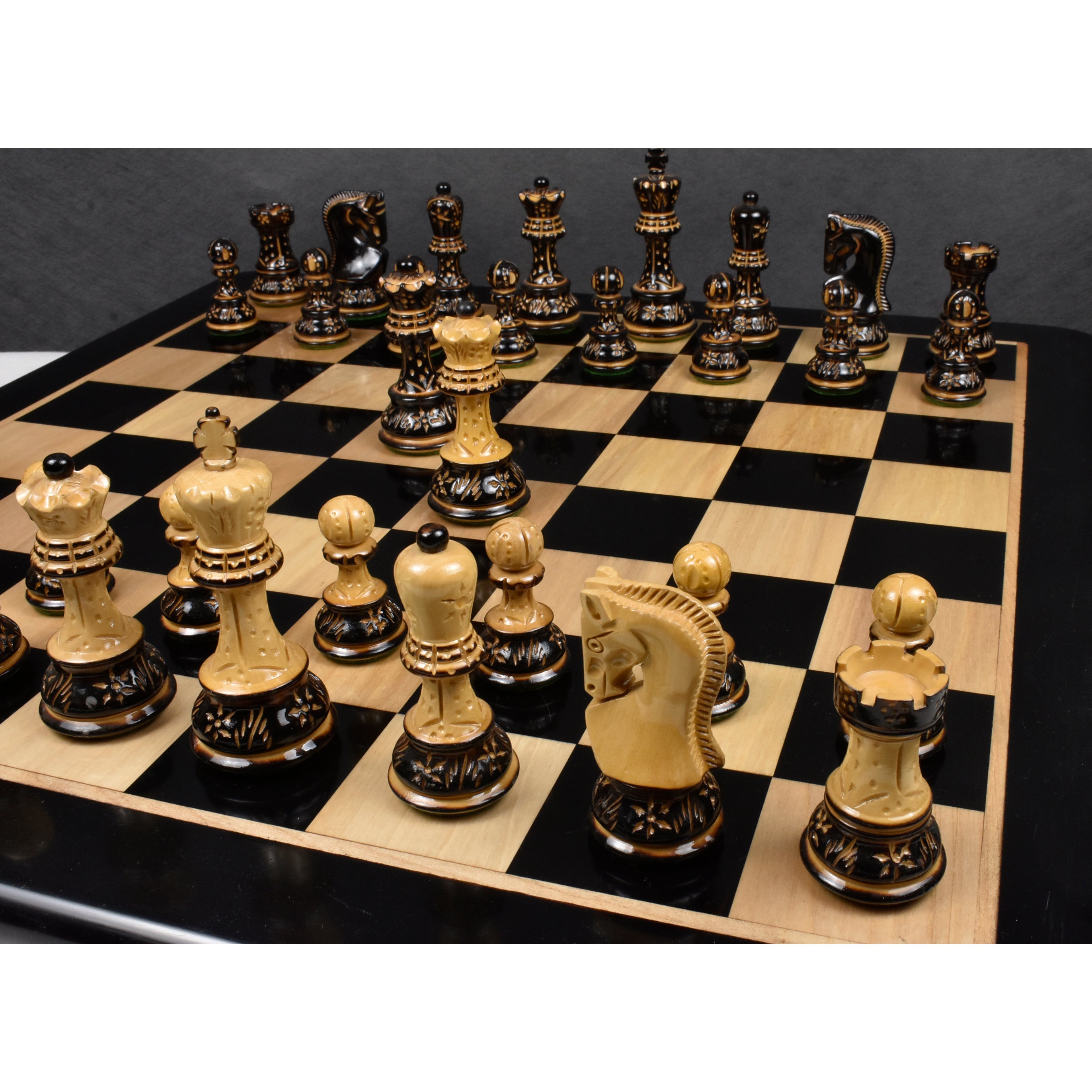 3.75" Artisan Carving Burnt Zagreb Chess Set- Chess Pieces Only - Weighted Boxwood