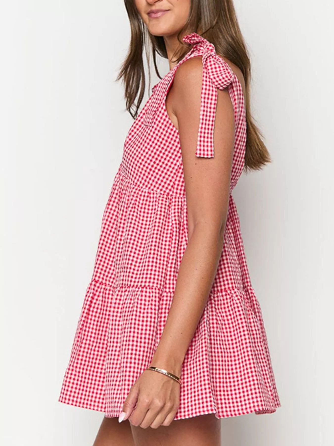 Gingham Tie-Shoulder Mini Dress