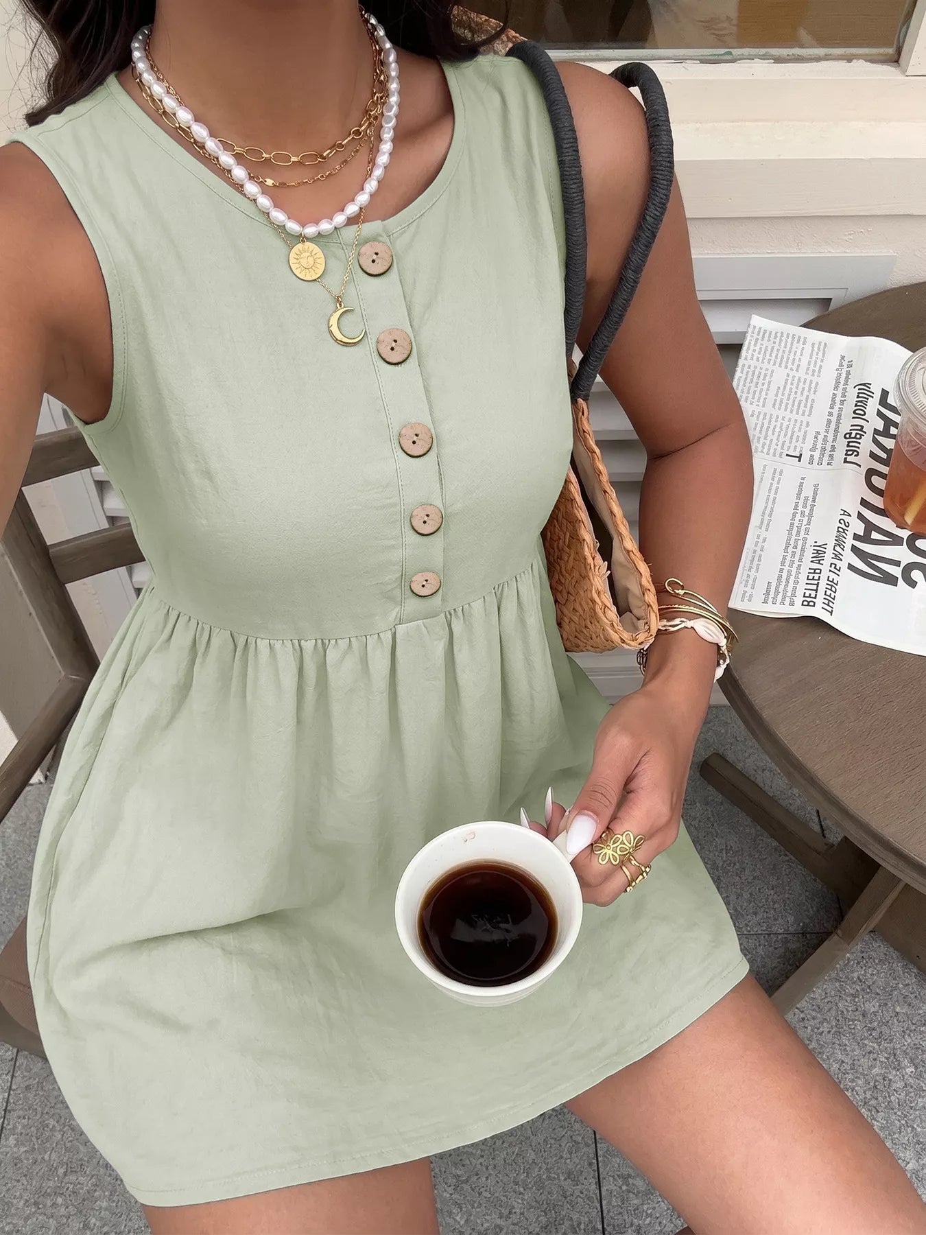 Sleeveless Button-Front A-Line Dress