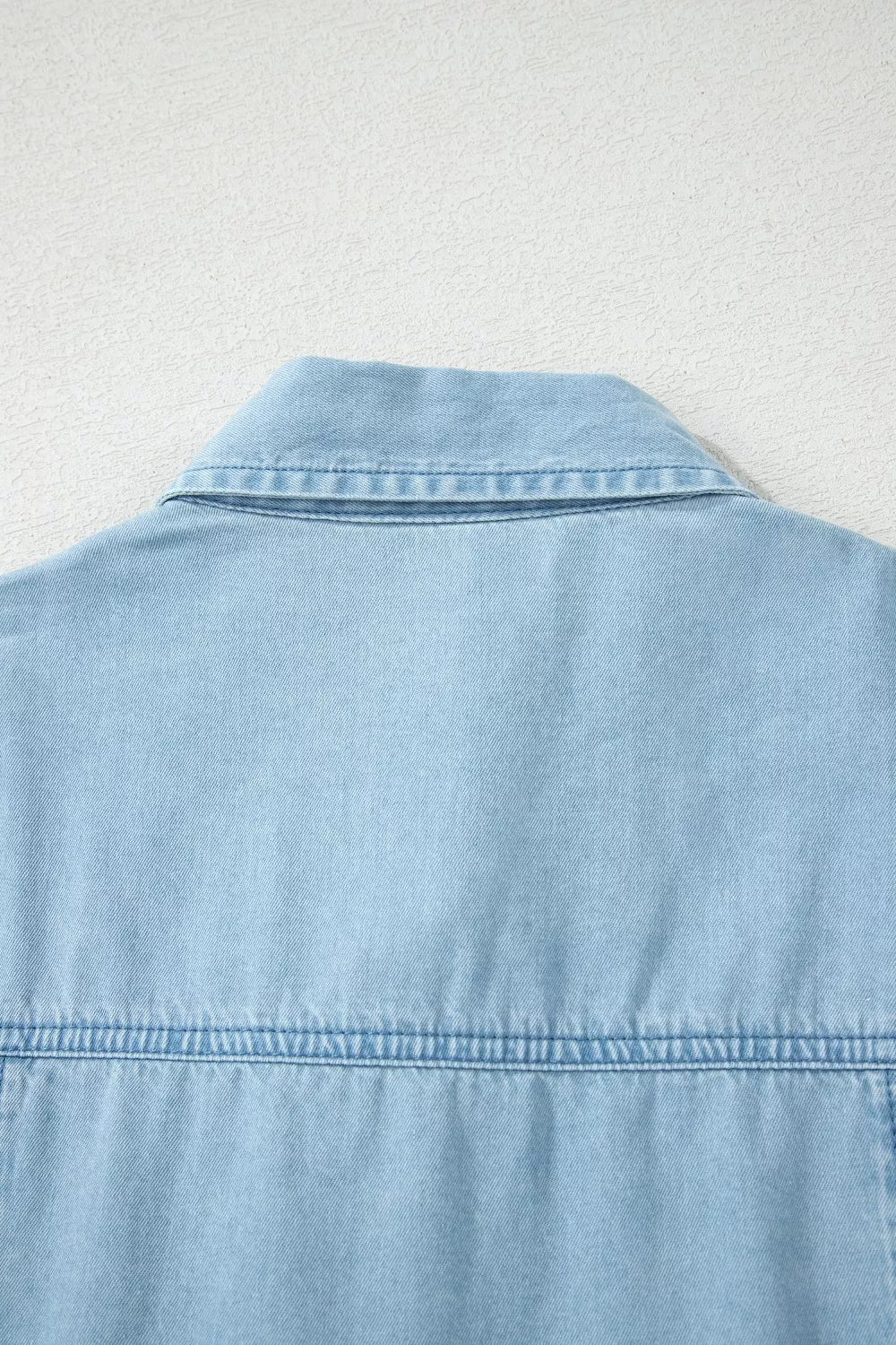 Full Buttons Collared Short Bubble Sleeve Long Denim Dress