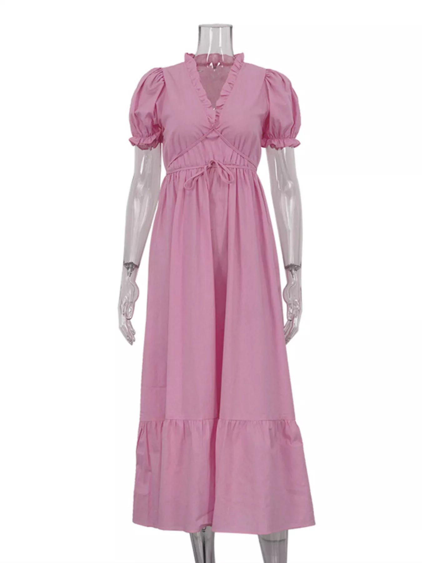 Tie Waist Puff Sleeve Maxi Dress