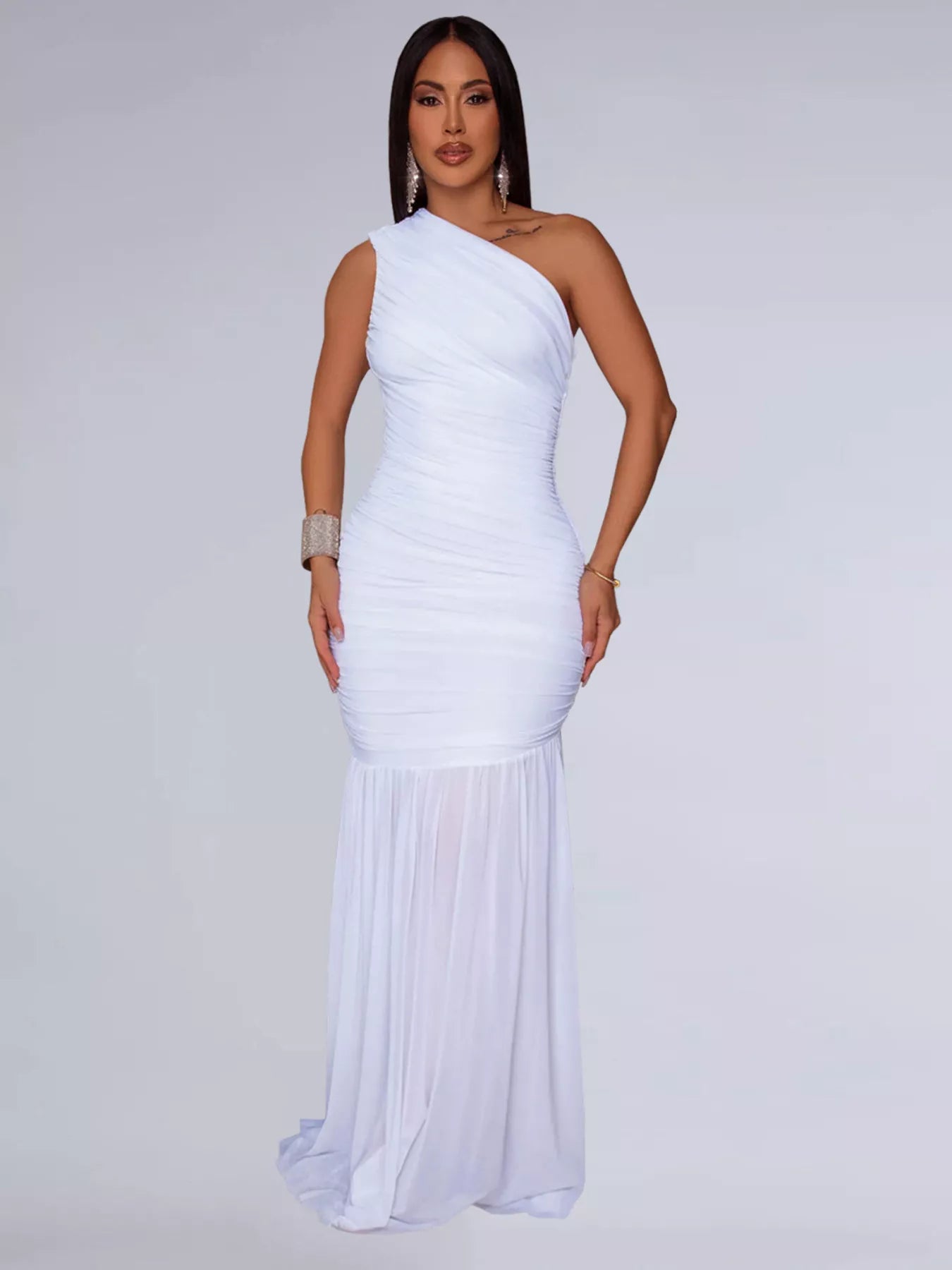 One-Shoulder Ruched Bodycon Maxi Dress