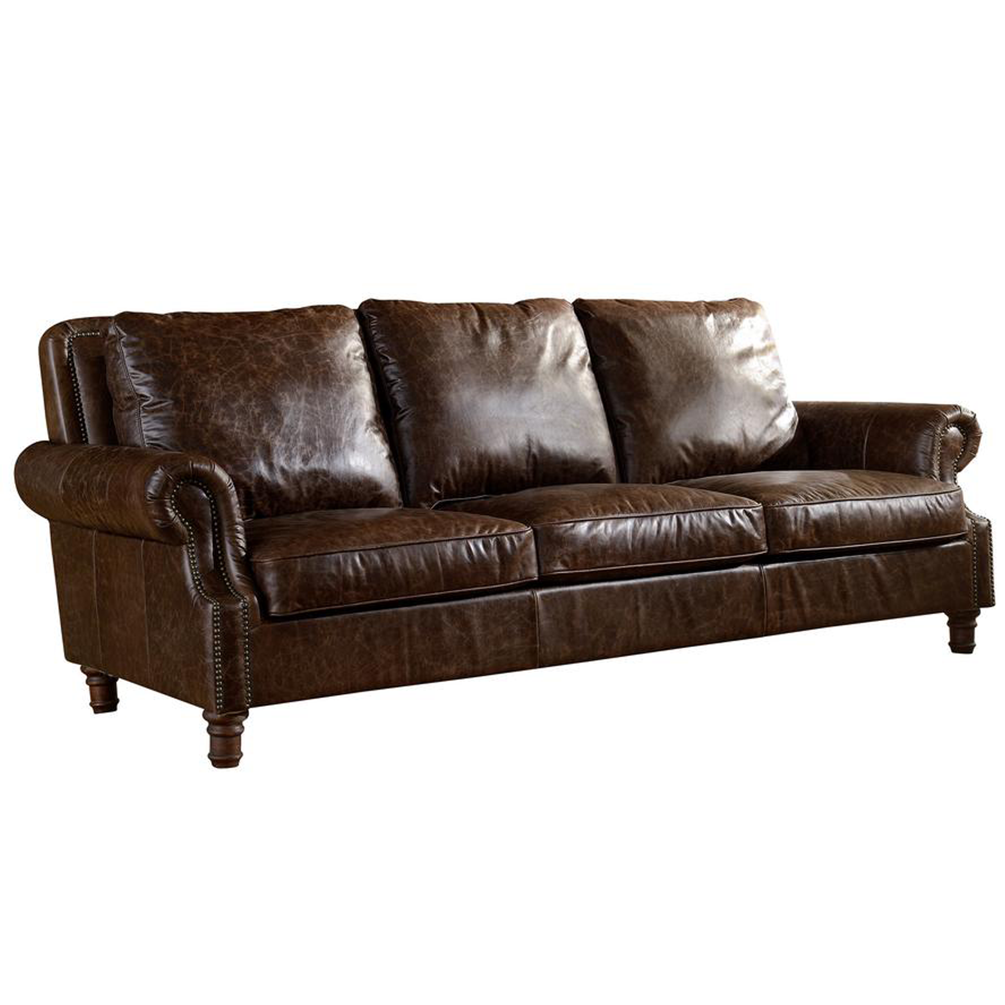 English Rolled Arm Sofa - Dark Brown Leather