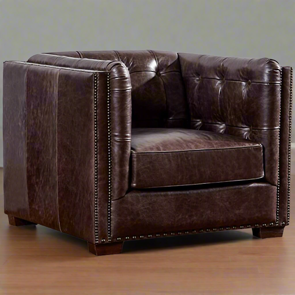 Tuxedo Leather Arm Chair - Dark Brown