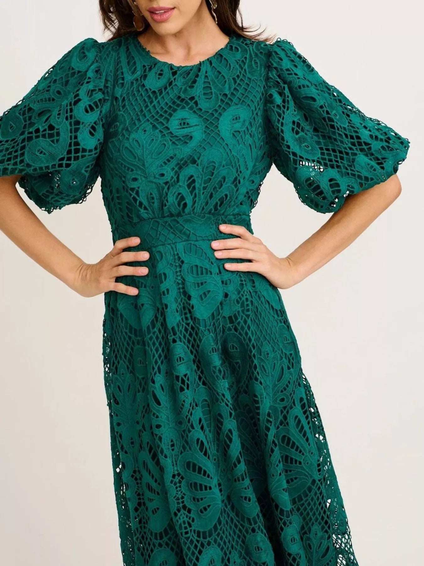 Lace Puff Sleeve Midi Dress
