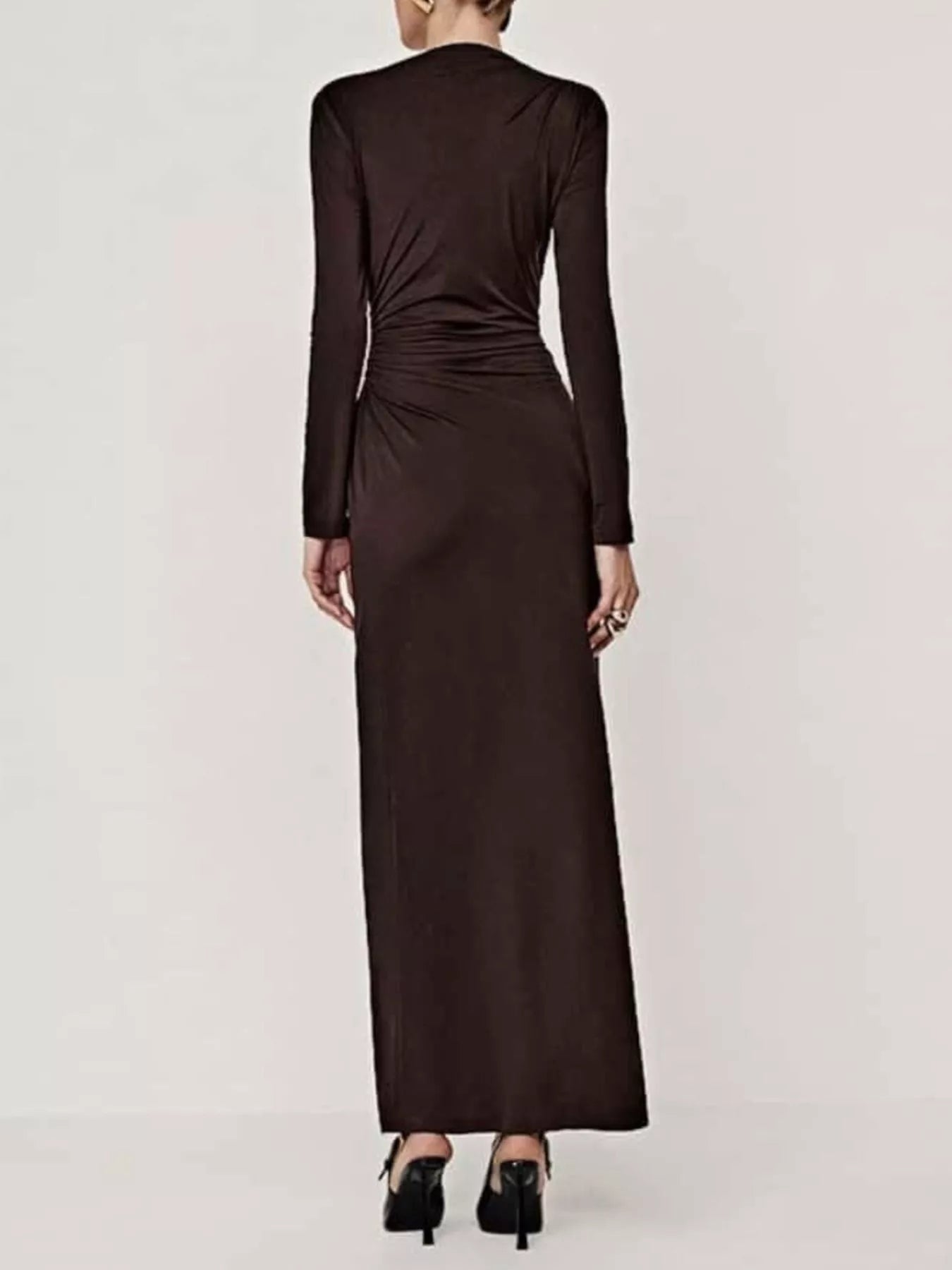 Ruched Long Sleeve Bodycon Maxi Dress