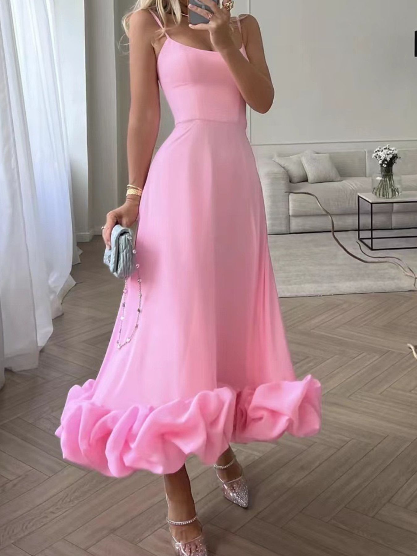 Ruffle Hem Scoop Neck Midi Dress