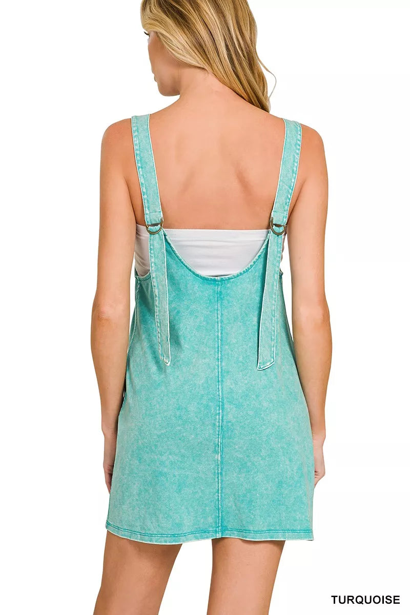 Zenana Acid Washed Overall Knit Mini Dress