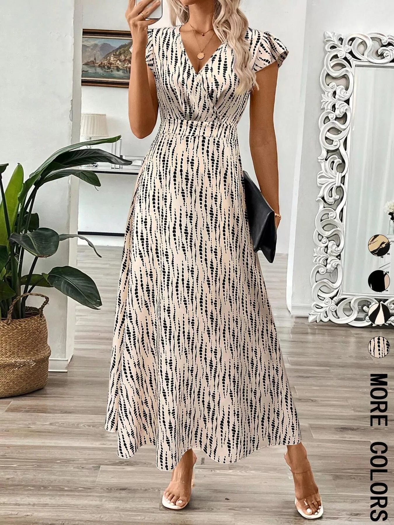 Surplice Cap Sleeve Midi Dress