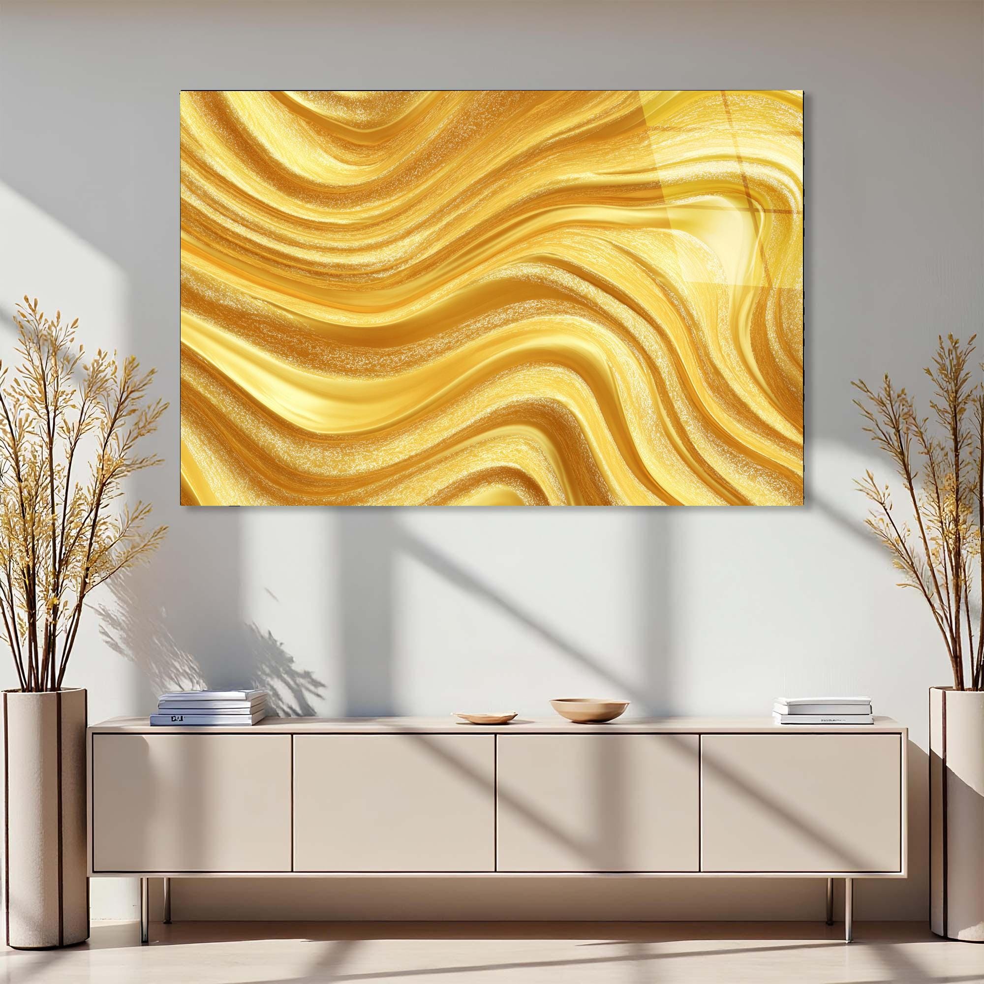Abstract Gold Flow Tempered Glass Wall Art | Modern Luxury Decor