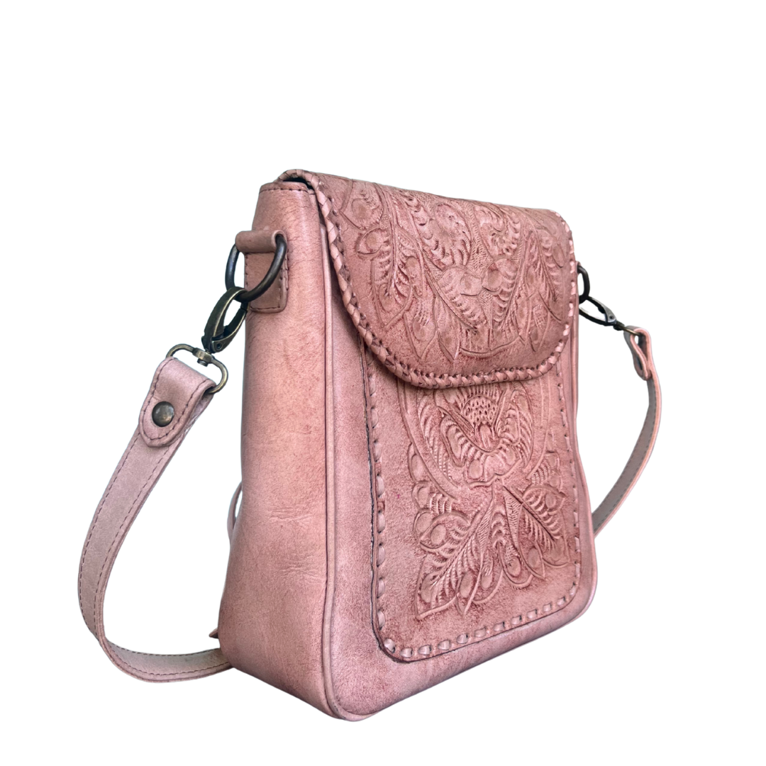 The Kimberly| Hand-Tooled Leather Messenger Bag