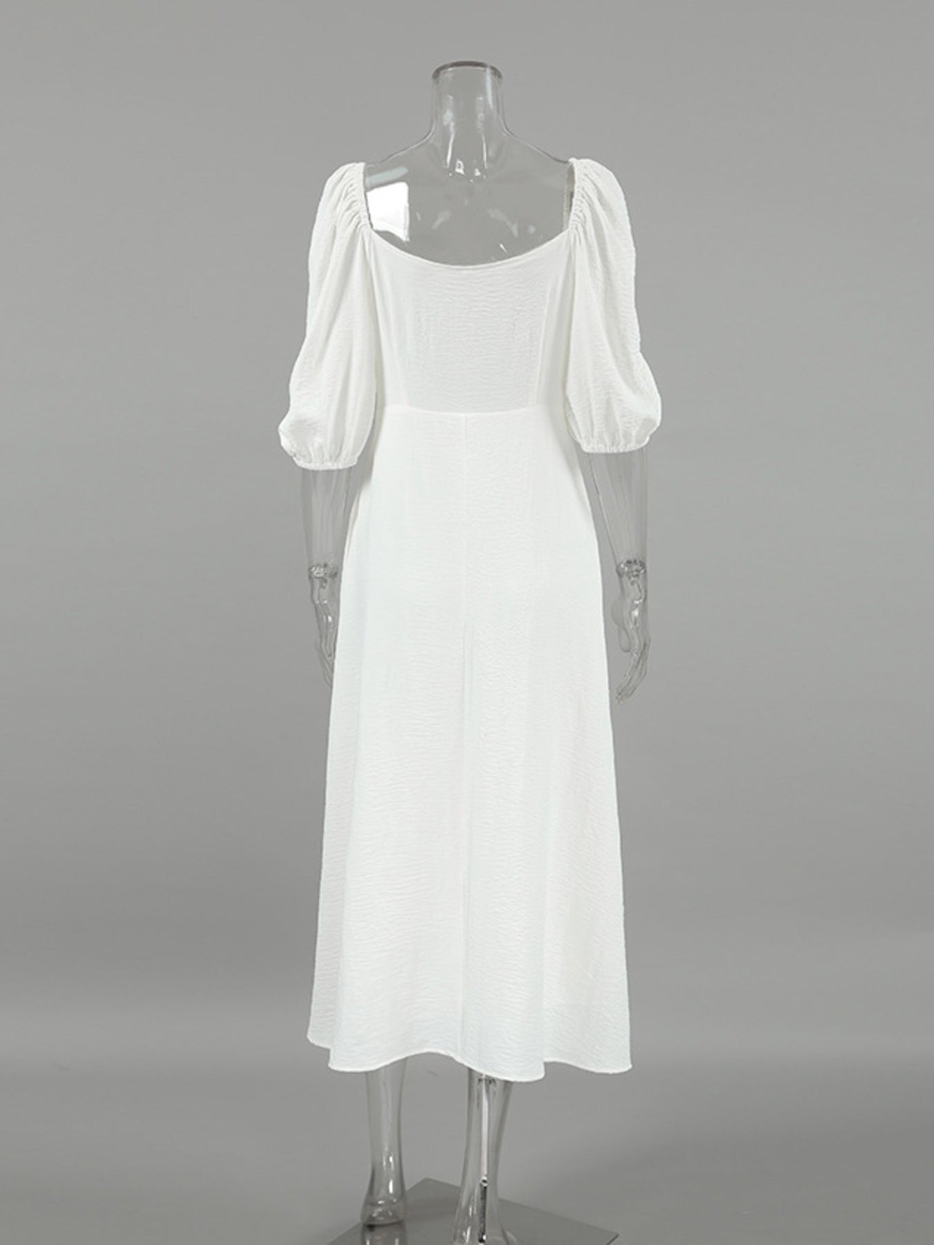 Twisted Front Puff Sleeve Midi Dress