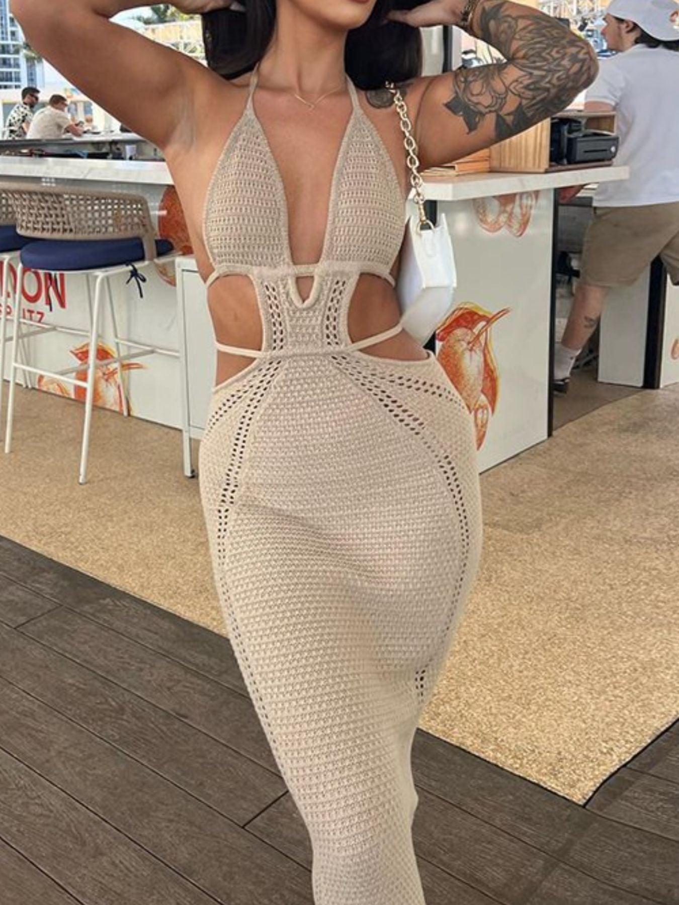 Halter Neck Cutout Knitted Maxi Dress