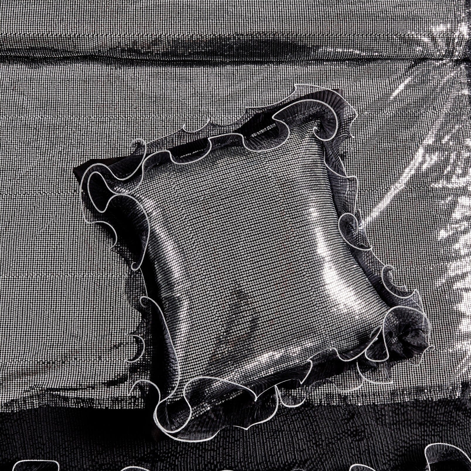 Tache Luxurious Glam Night Out Silver Sequin Black Organza Ruffle 6pc Comforter Set (1622)