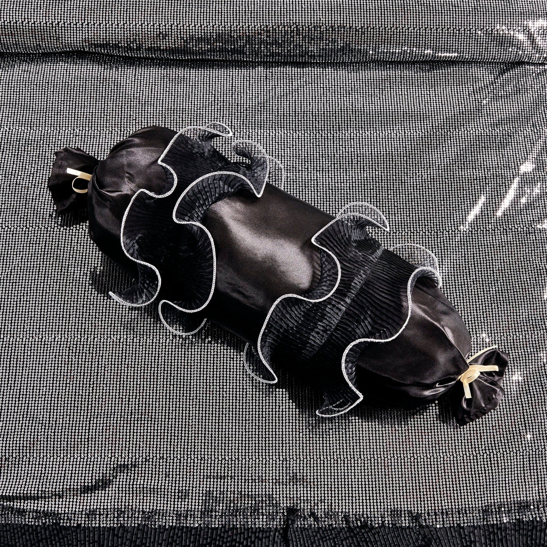 Tache Luxurious Glam Night Out Silver Sequin Black Organza Ruffle 6pc Comforter Set (1622)