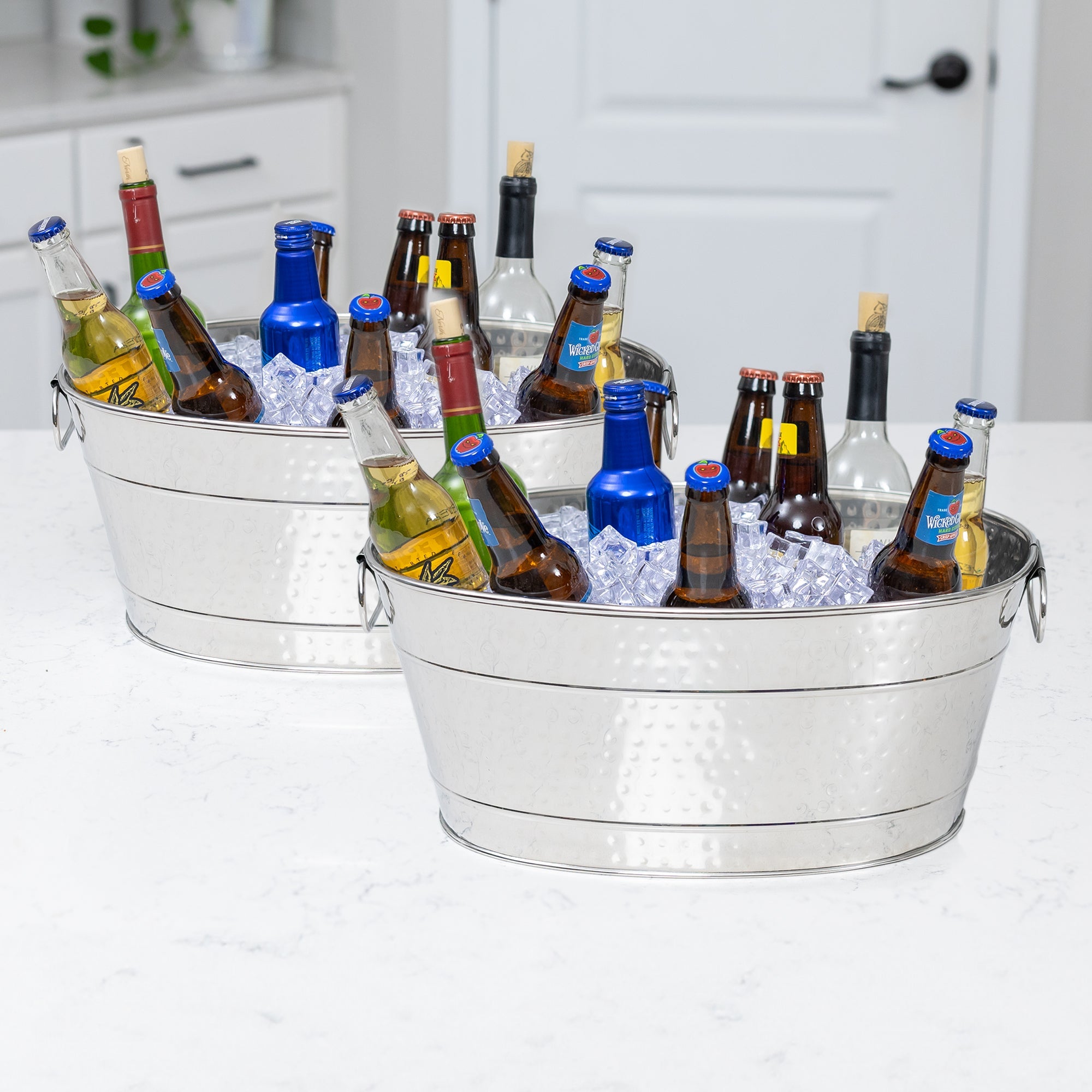 Colt Hammered Stainless Steel Drink Buckets – Set of 2 Large Beverage Tubs | BREKX