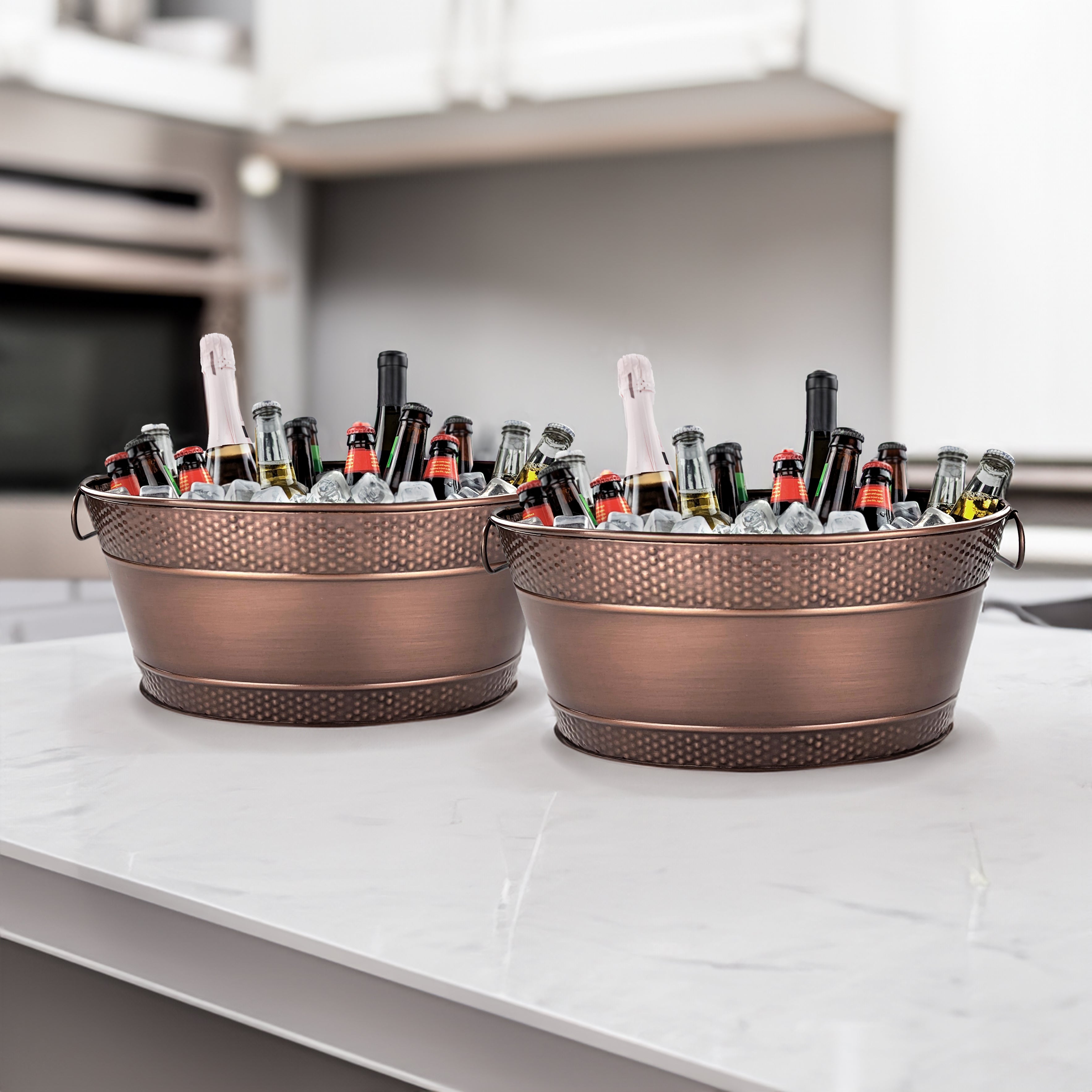 Colt Hammered Antique Copper Drink Buckets – Set of 2 Galvanized Steel Beverage Tubs | BREKX