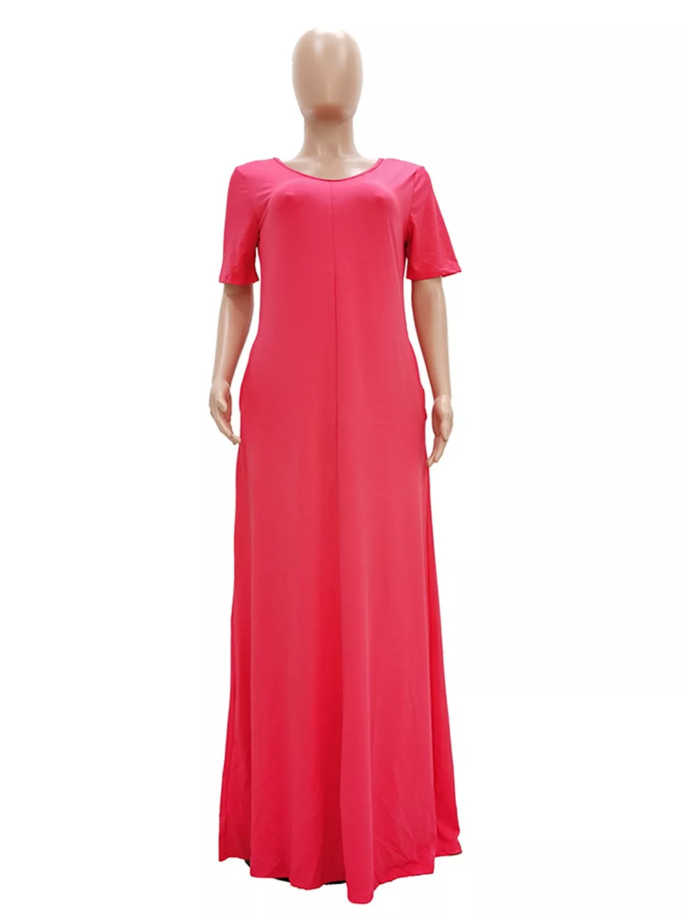 Full Size Solid Color Short Sleeve Maxi Dress Plus Size
