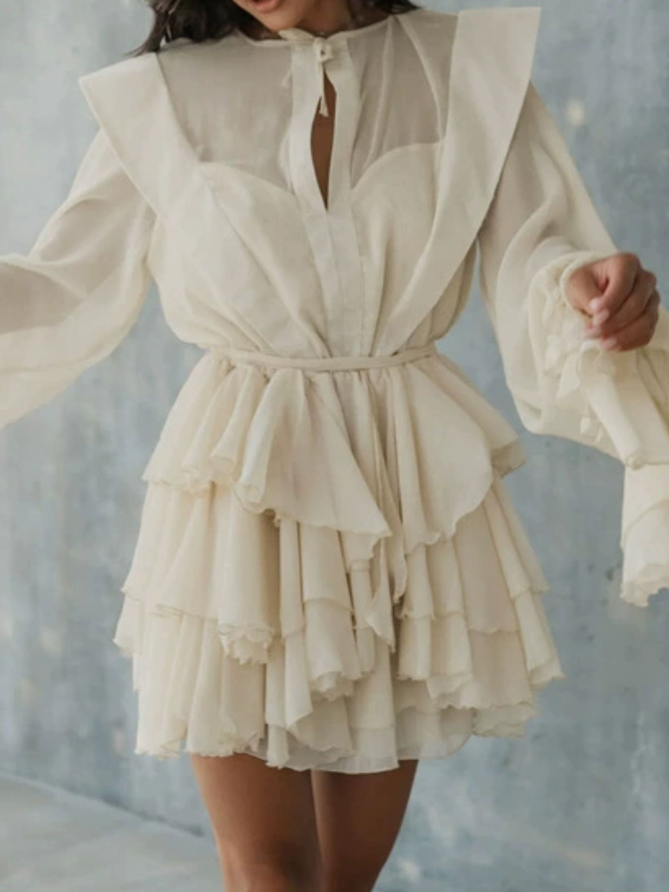 Ruffled Long Sleeve Mini Dress