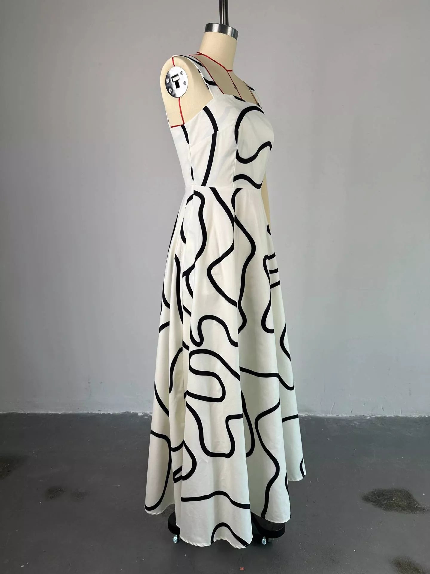 Abstract Print Square Neck Midi Dress