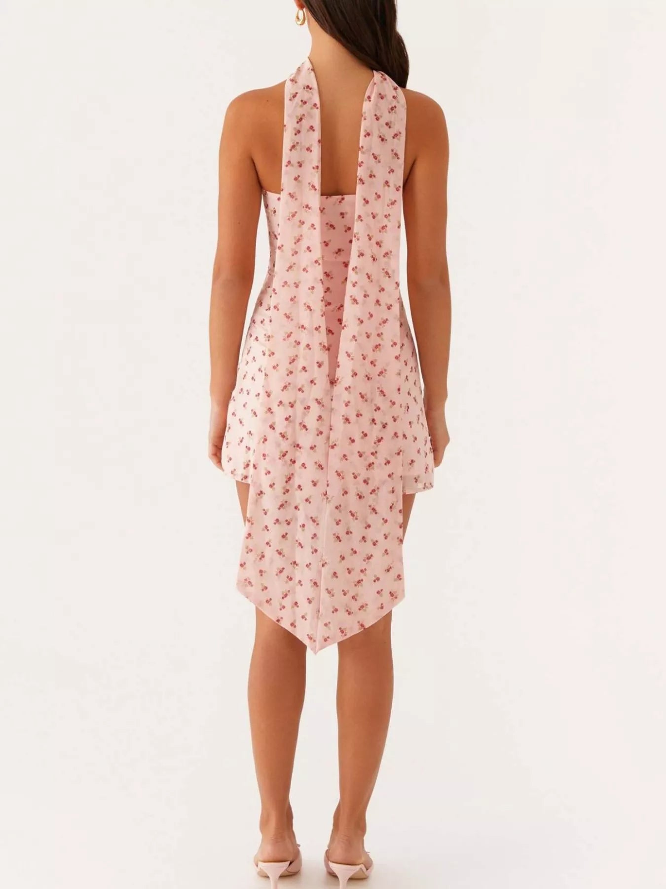 Floral Print Strapless Mini Dress with Scarf
