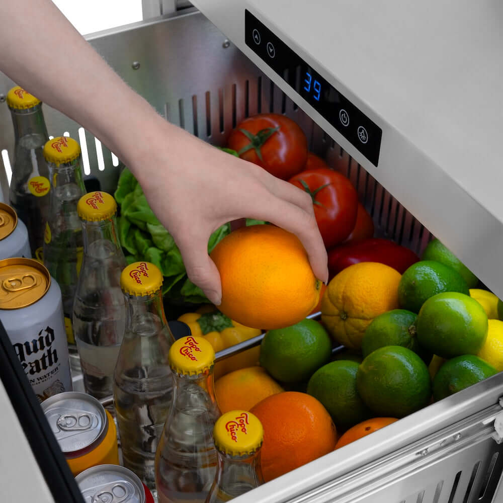 ZLINE 24" Touchstone 168 Can Outdoor-Rated Dual Refrigerator Drawer, Gold, RDSOZ-ST-24-G