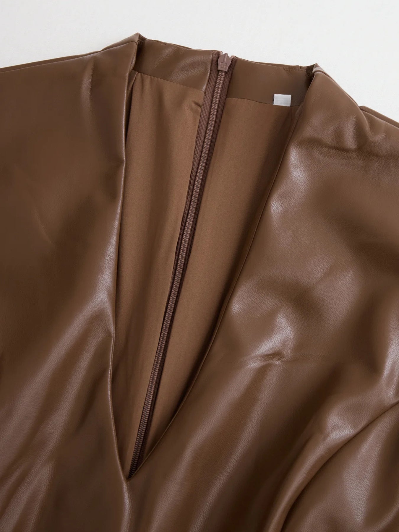 Full Size Leather V-Neck Midi Dress Plus Size