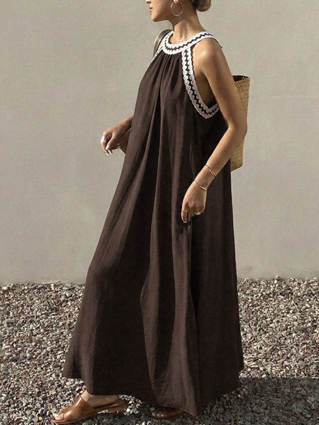 Crochet Trim Sleeveless Maxi Dress