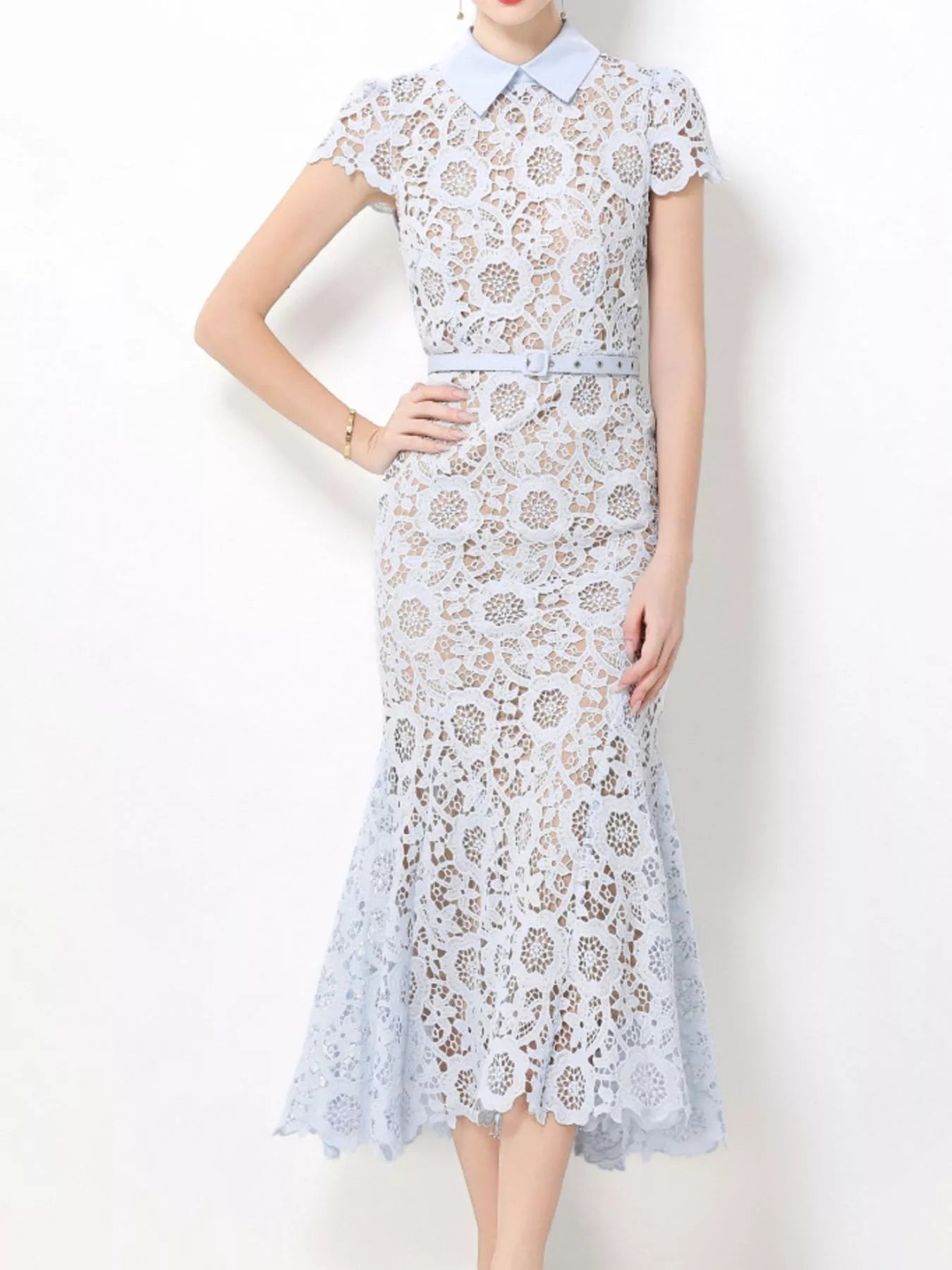 Lace Short Sleeve Midi Dress