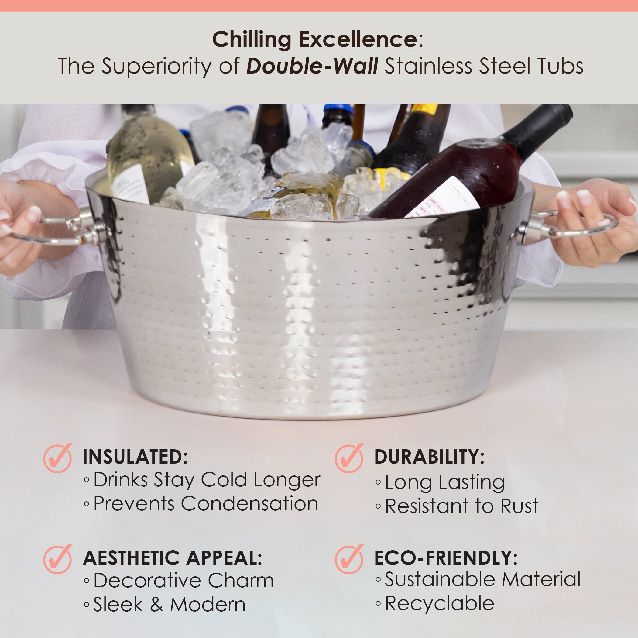 Anchored Large 3 Gallon Ice Bucket with Lid for Parties - Insulated Stainless Steel | BREKX