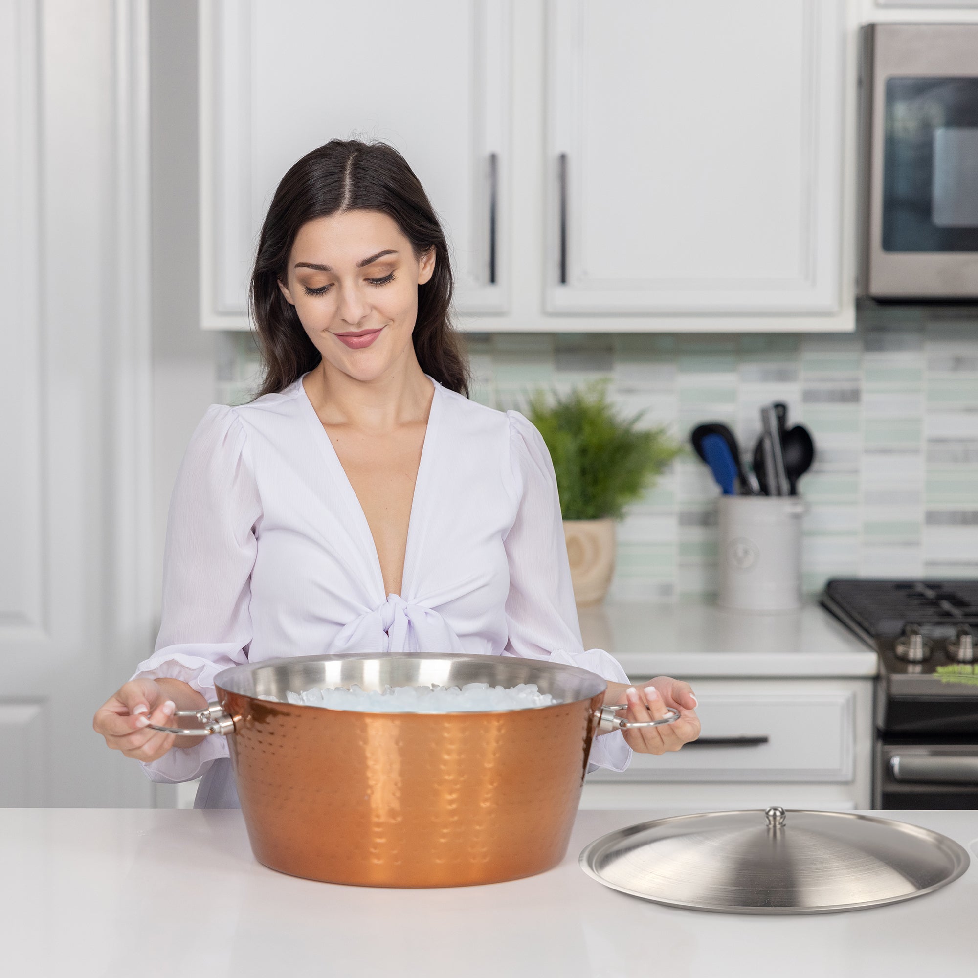 Anchored Rose Copper Ice Bucket with Lid – 3 Gallon Insulated Champagne & Wine Chiller | BREKX