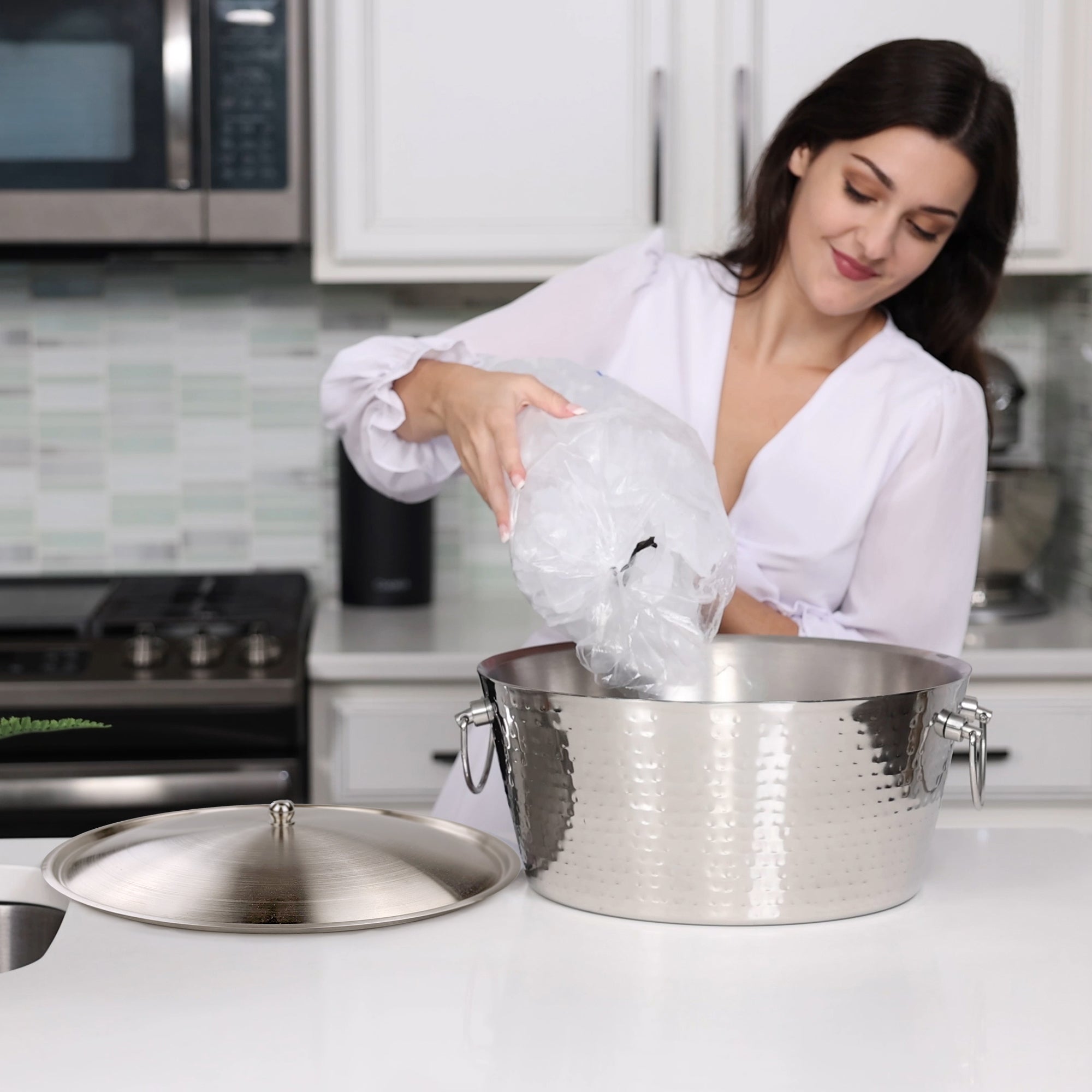 Anchored Large 3 Gallon Ice Bucket with Lid for Parties - Insulated Stainless Steel | BREKX